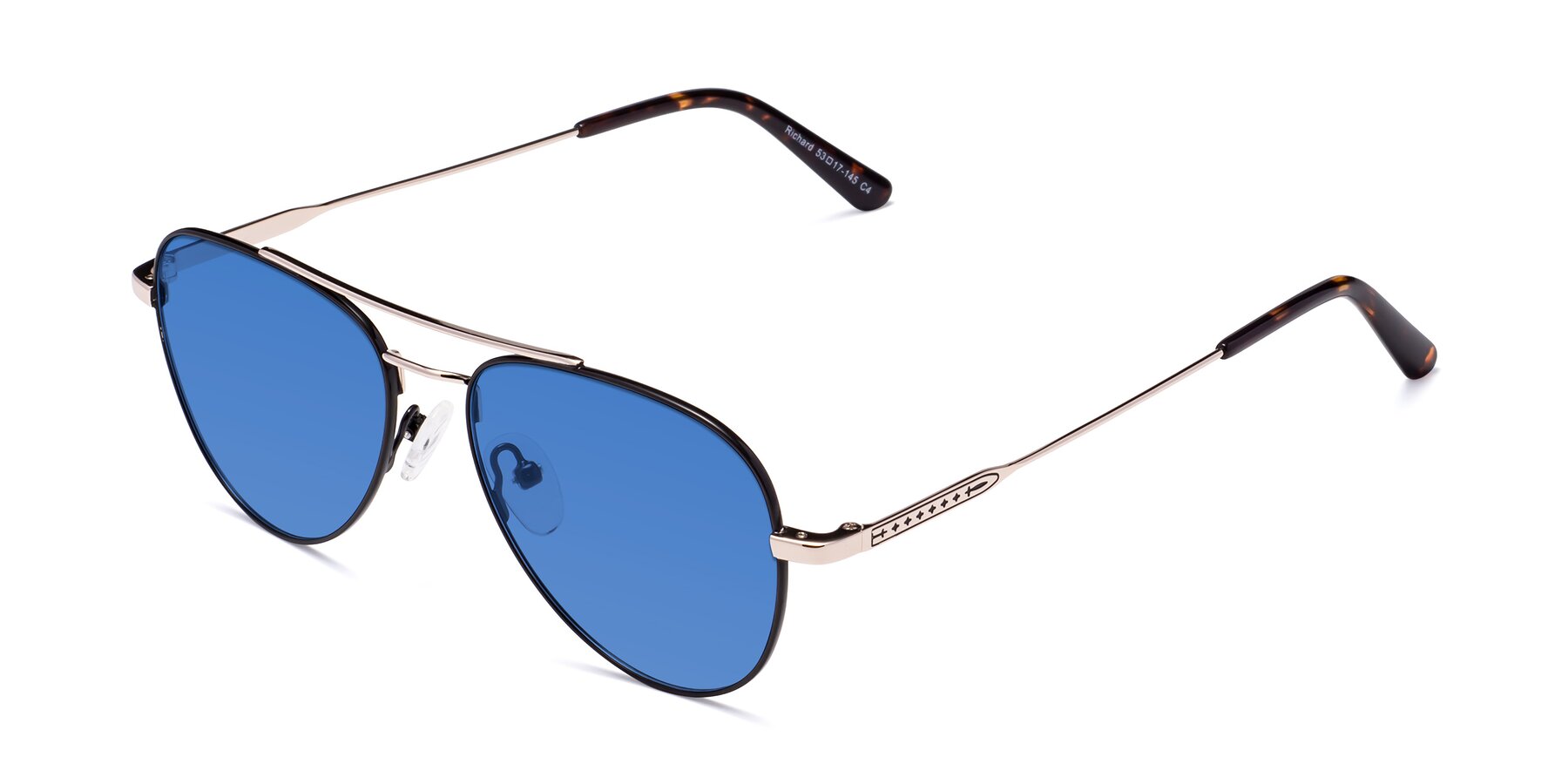 Angle of Richard in Black-Gold with Blue Tinted Lenses