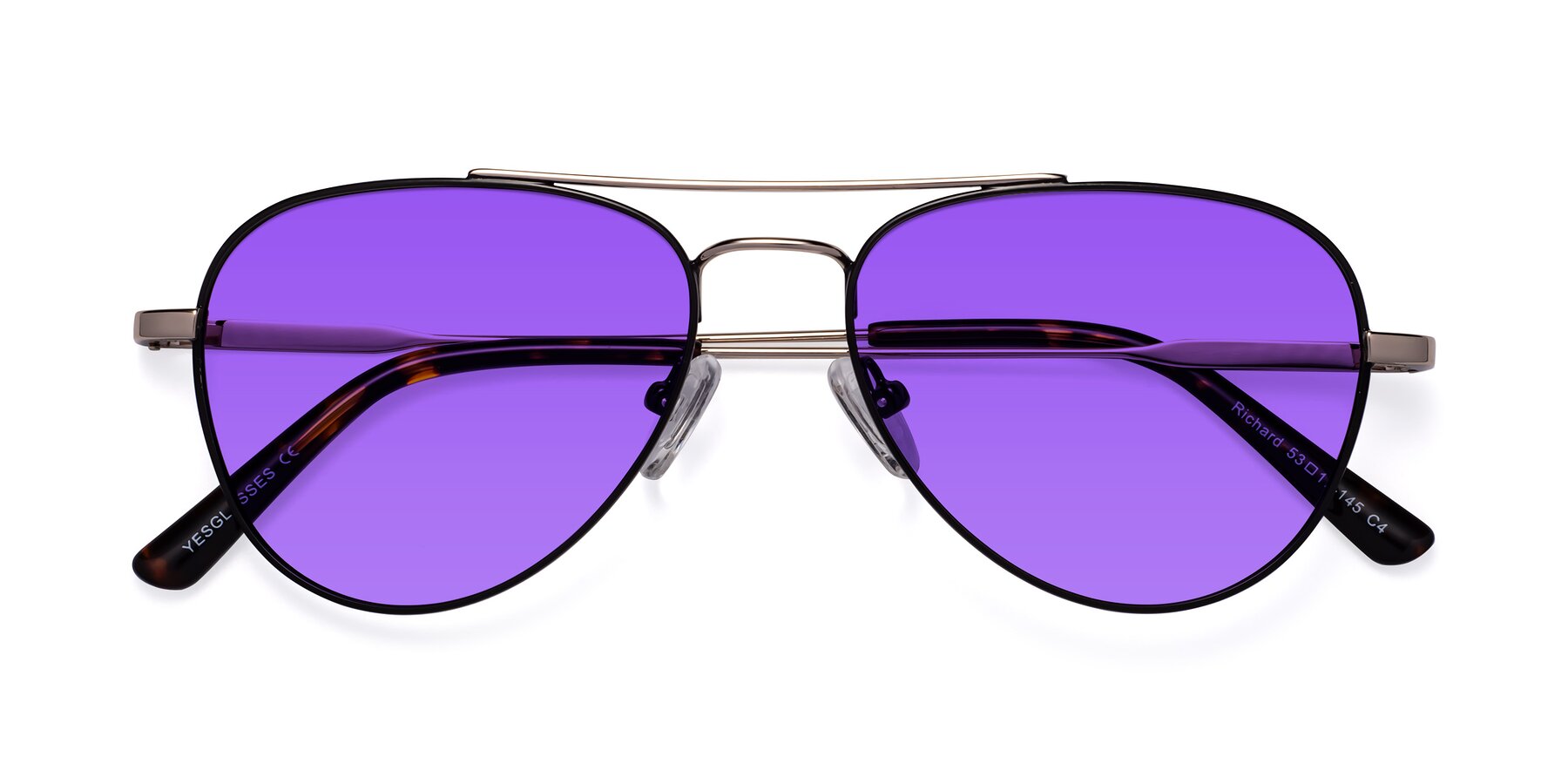 Folded Front of Richard in Black-Gold with Purple Tinted Lenses
