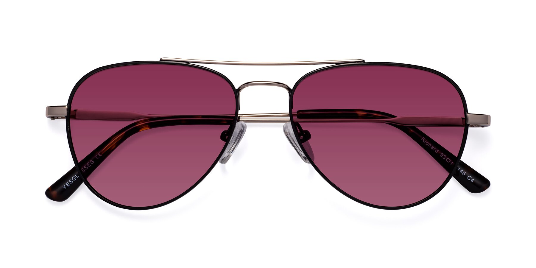 Folded Front of Richard in Black-Gold with Wine Tinted Lenses