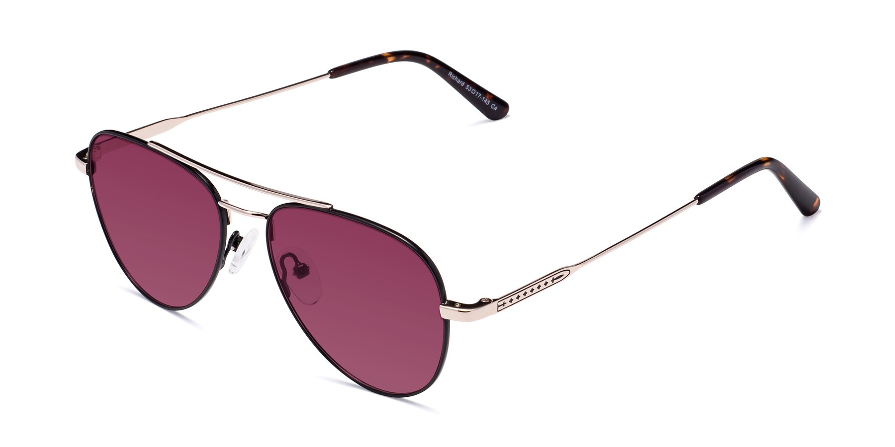 Angle of Richard in Black-Gold with Wine Tinted Lenses