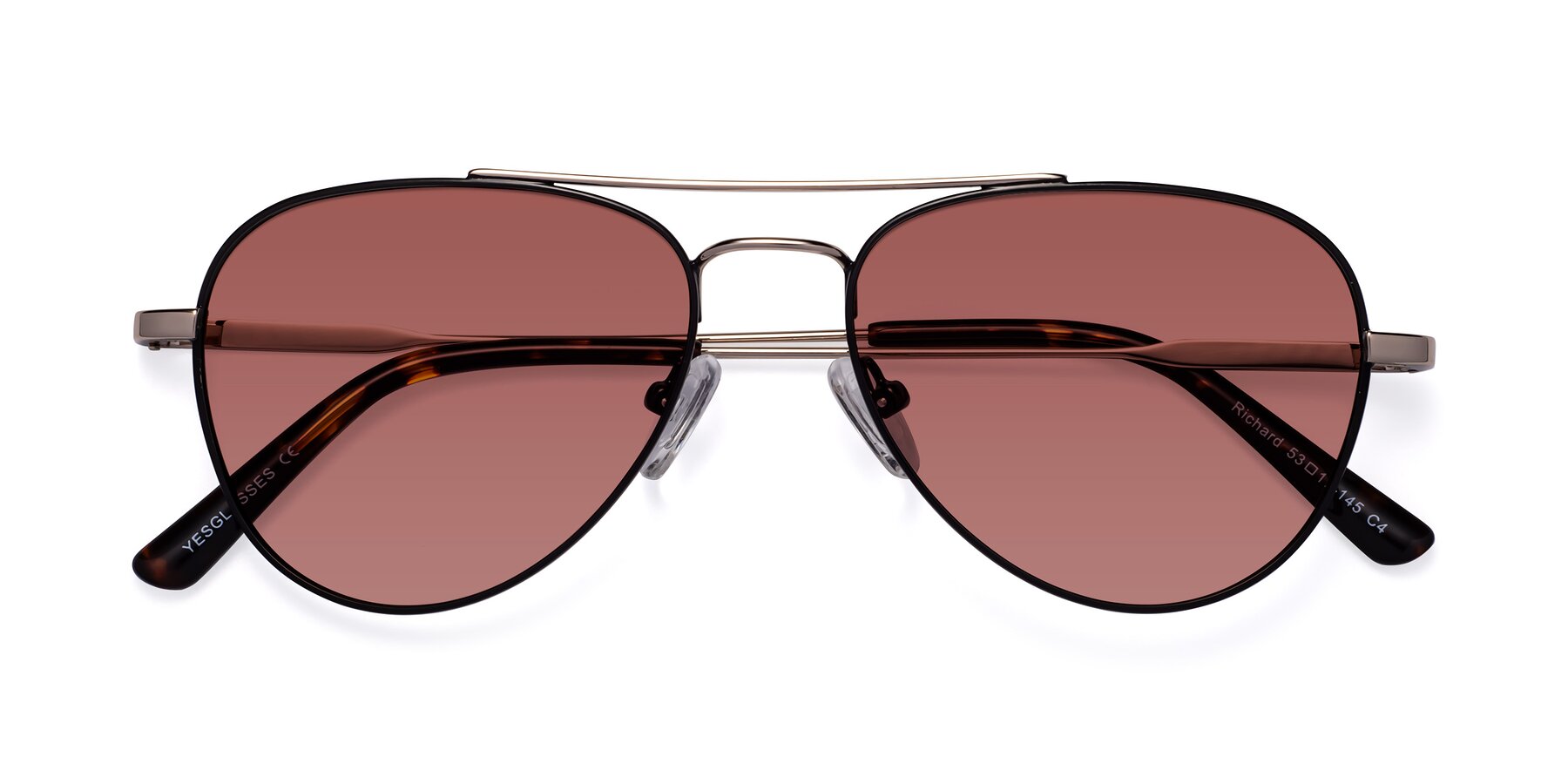 Folded Front of Richard in Black-Gold with Garnet Tinted Lenses