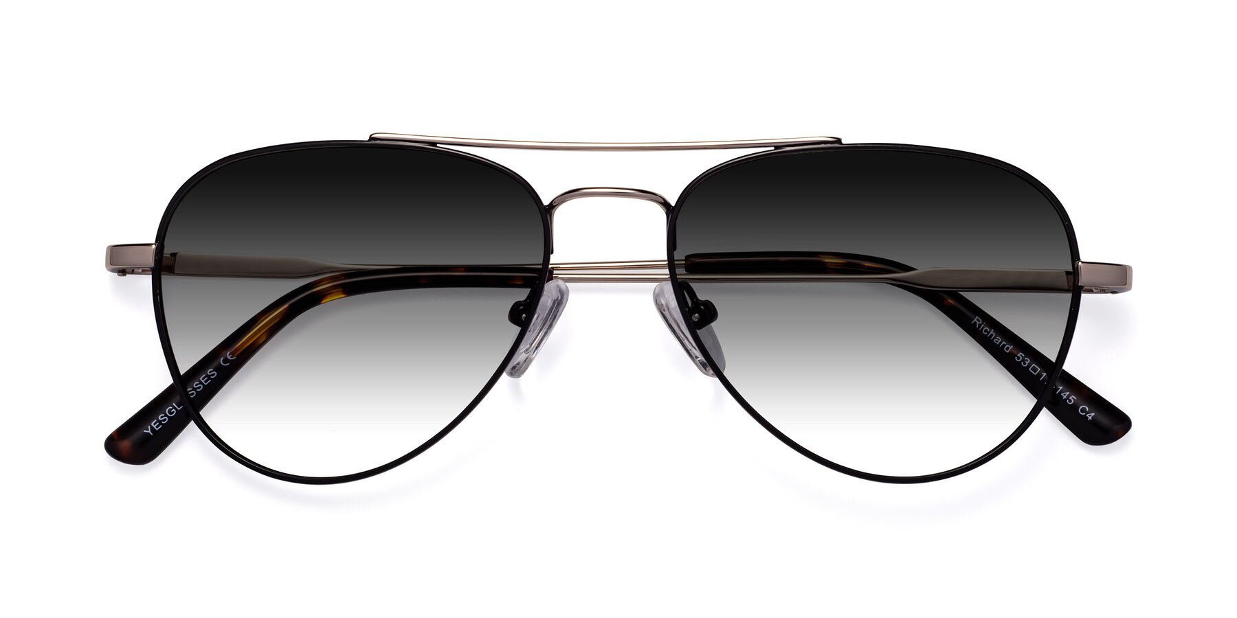 Folded Front of Richard in Black-Gold with Gray Gradient Lenses