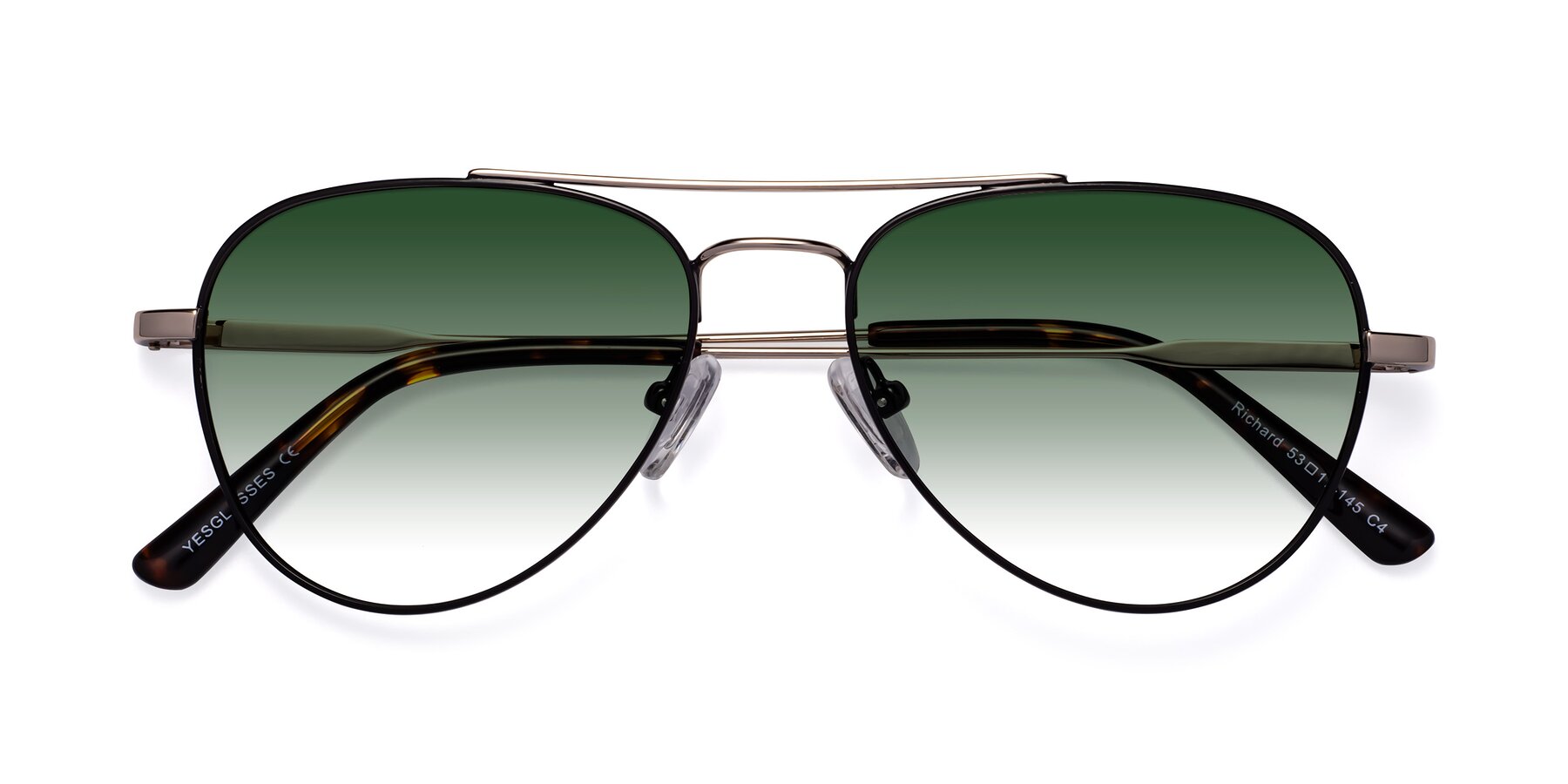 Folded Front of Richard in Black-Gold with Green Gradient Lenses