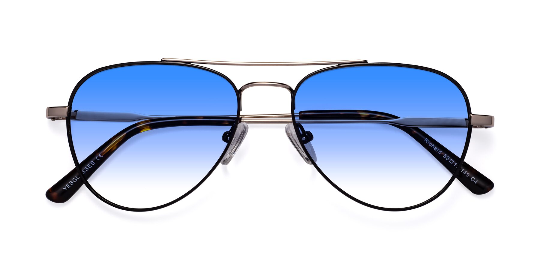 Folded Front of Richard in Black-Gold with Blue Gradient Lenses