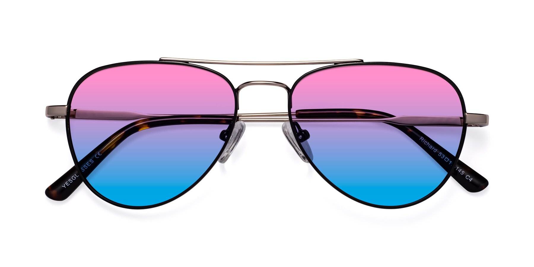 Folded Front of Richard in Black-Gold with Pink / Blue Gradient Lenses