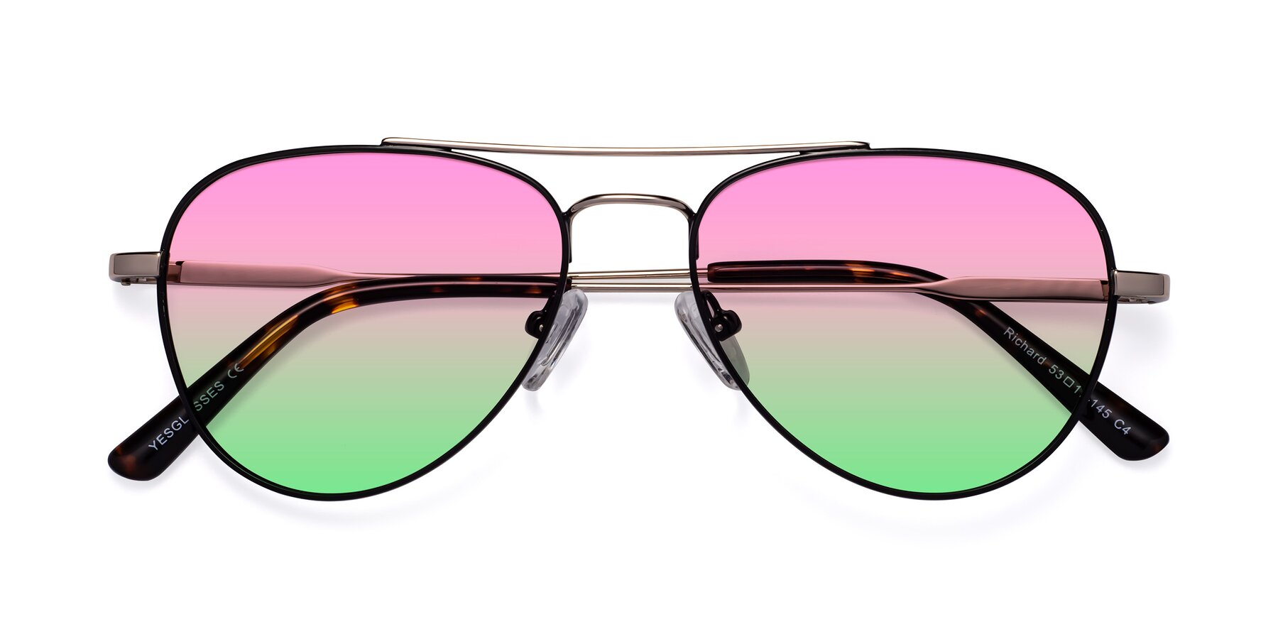 Folded Front of Richard in Black-Gold with Pink / Green Gradient Lenses