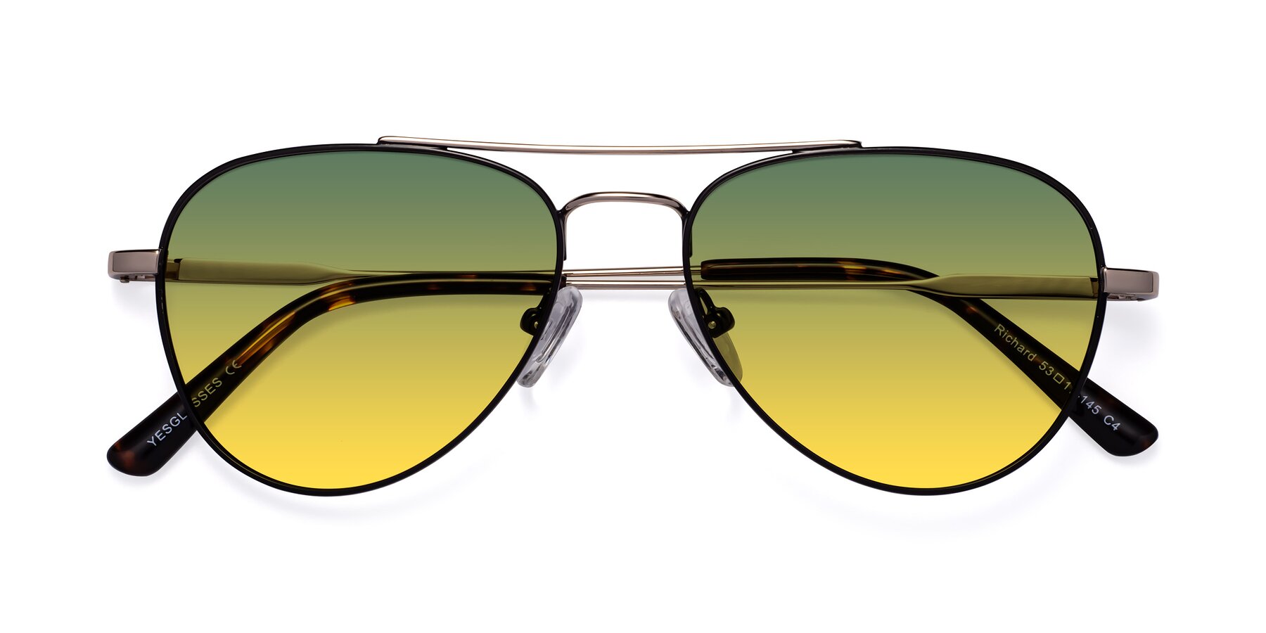 Folded Front of Richard in Black-Gold with Green / Yellow Gradient Lenses
