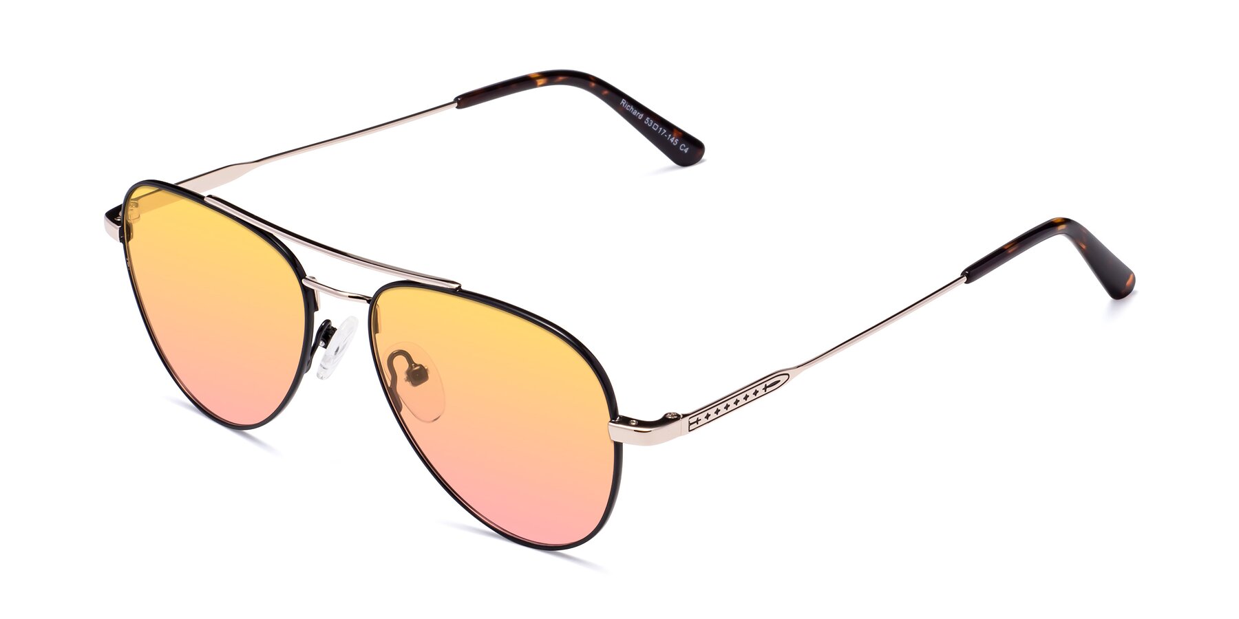 Angle of Richard in Black-Gold with Yellow / Pink Gradient Lenses