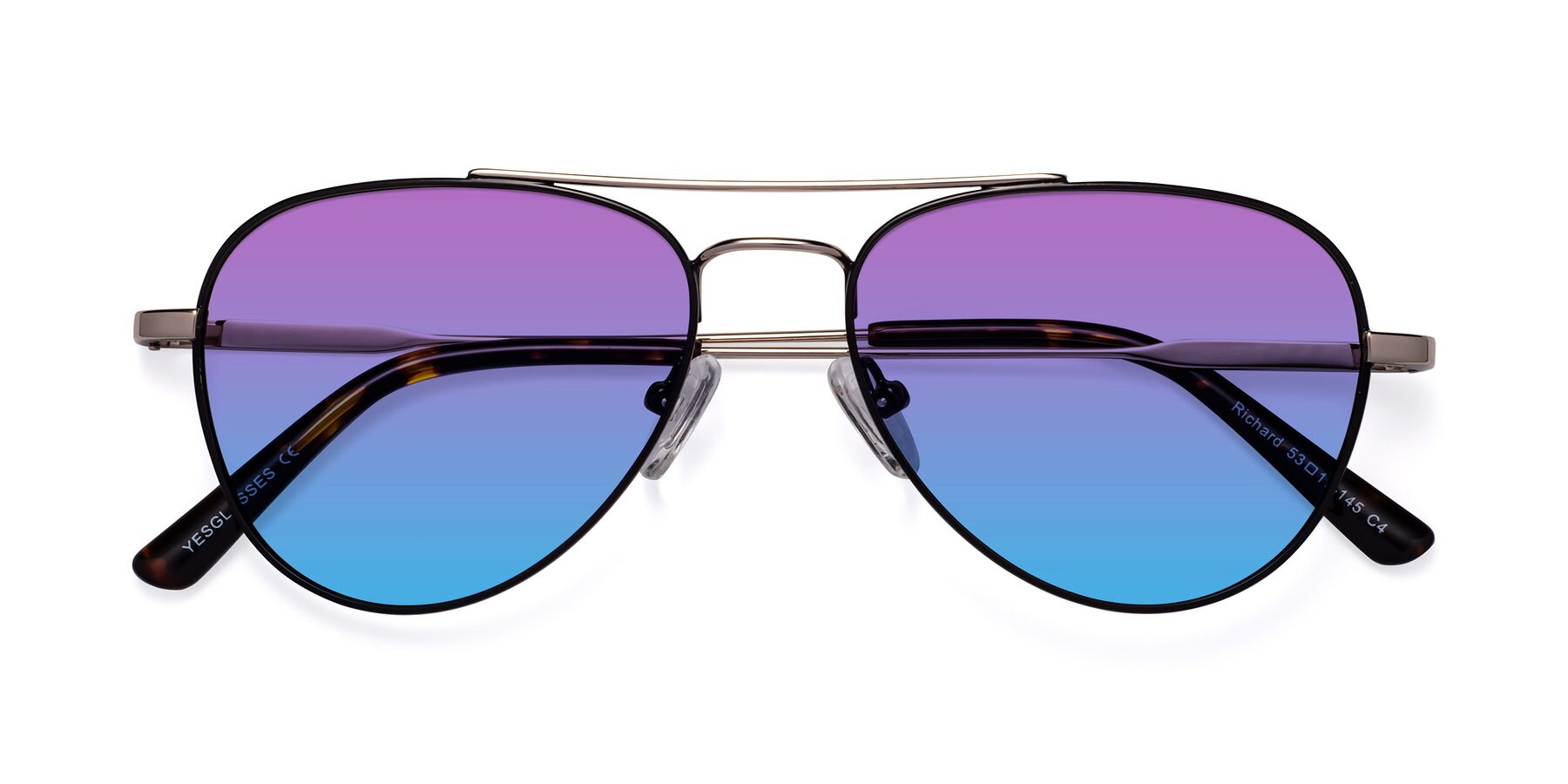 Folded Front of Richard in Black-Gold with Purple / Blue Gradient Lenses