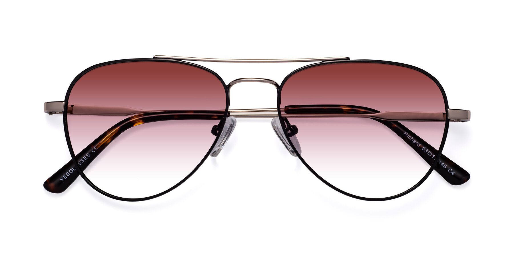 Folded Front of Richard in Black-Gold with Garnet Gradient Lenses