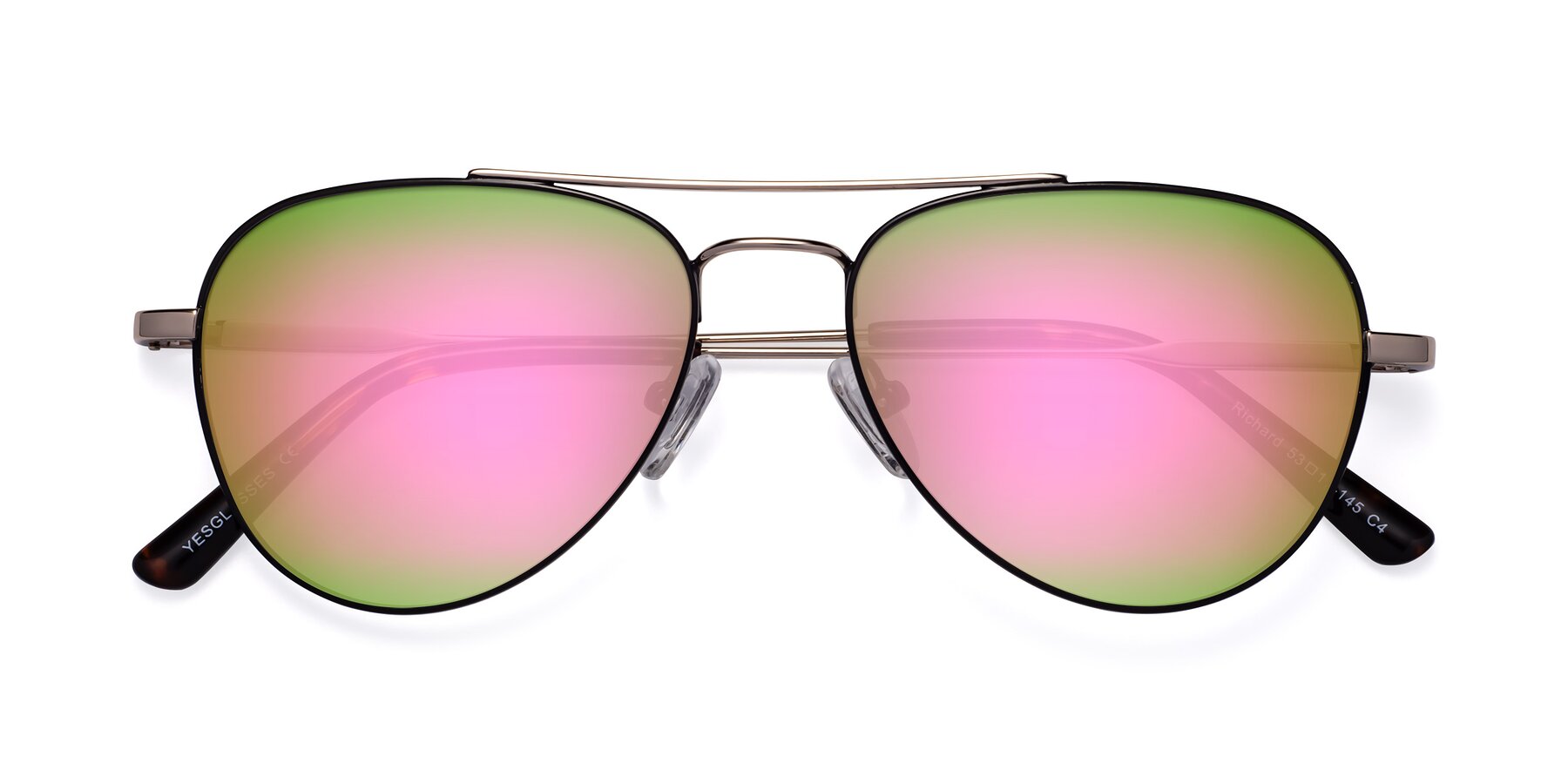 Folded Front of Richard in Black-Gold with Pink Mirrored Lenses