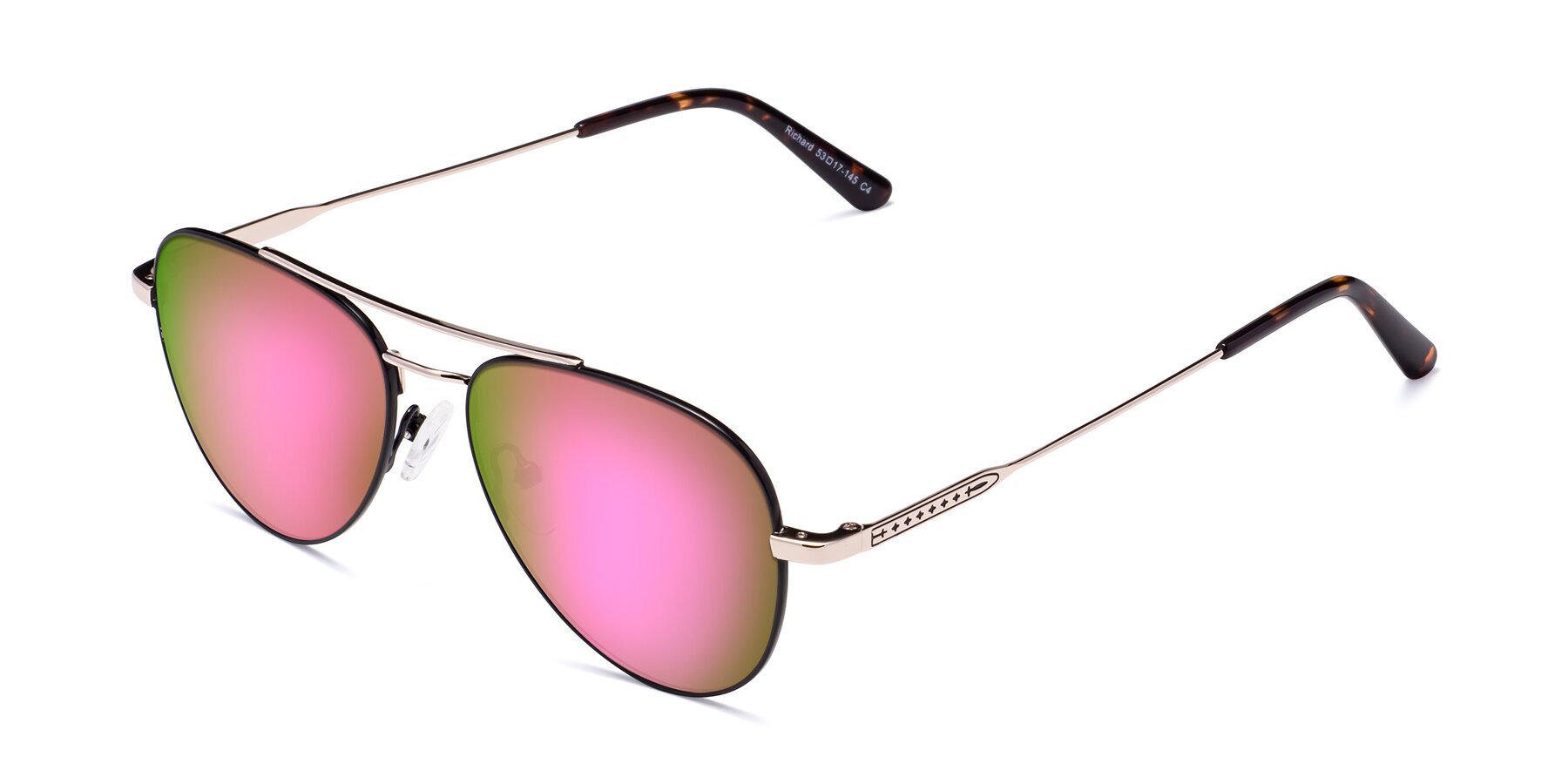 Angle of Richard in Black-Gold with Pink Mirrored Lenses