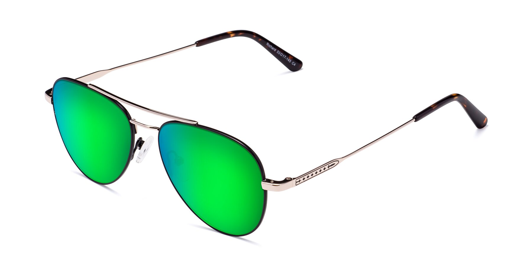 Angle of Richard in Black-Gold with Green Mirrored Lenses