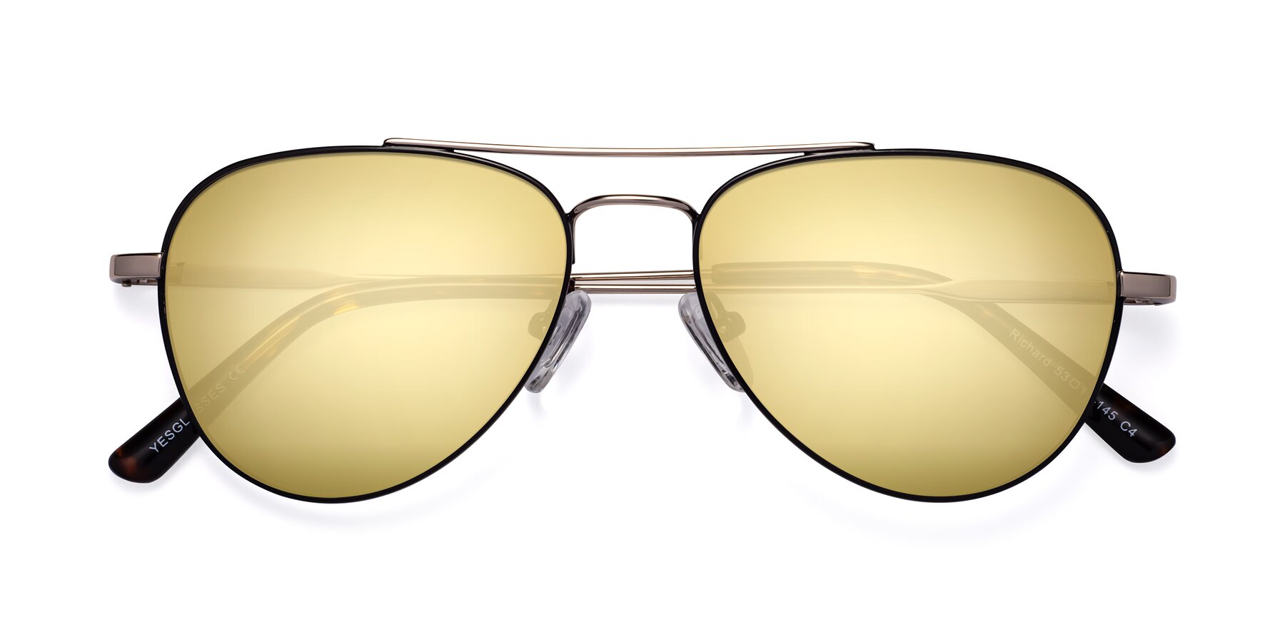 Folded Front of Richard in Black-Gold with Gold Mirrored Lenses