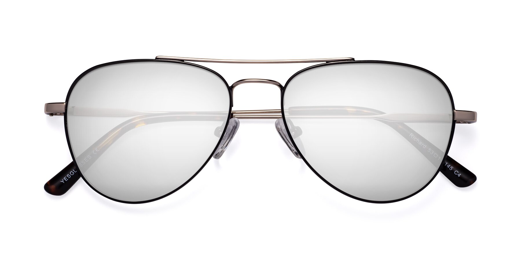 Folded Front of Richard in Black-Gold with Silver Mirrored Lenses