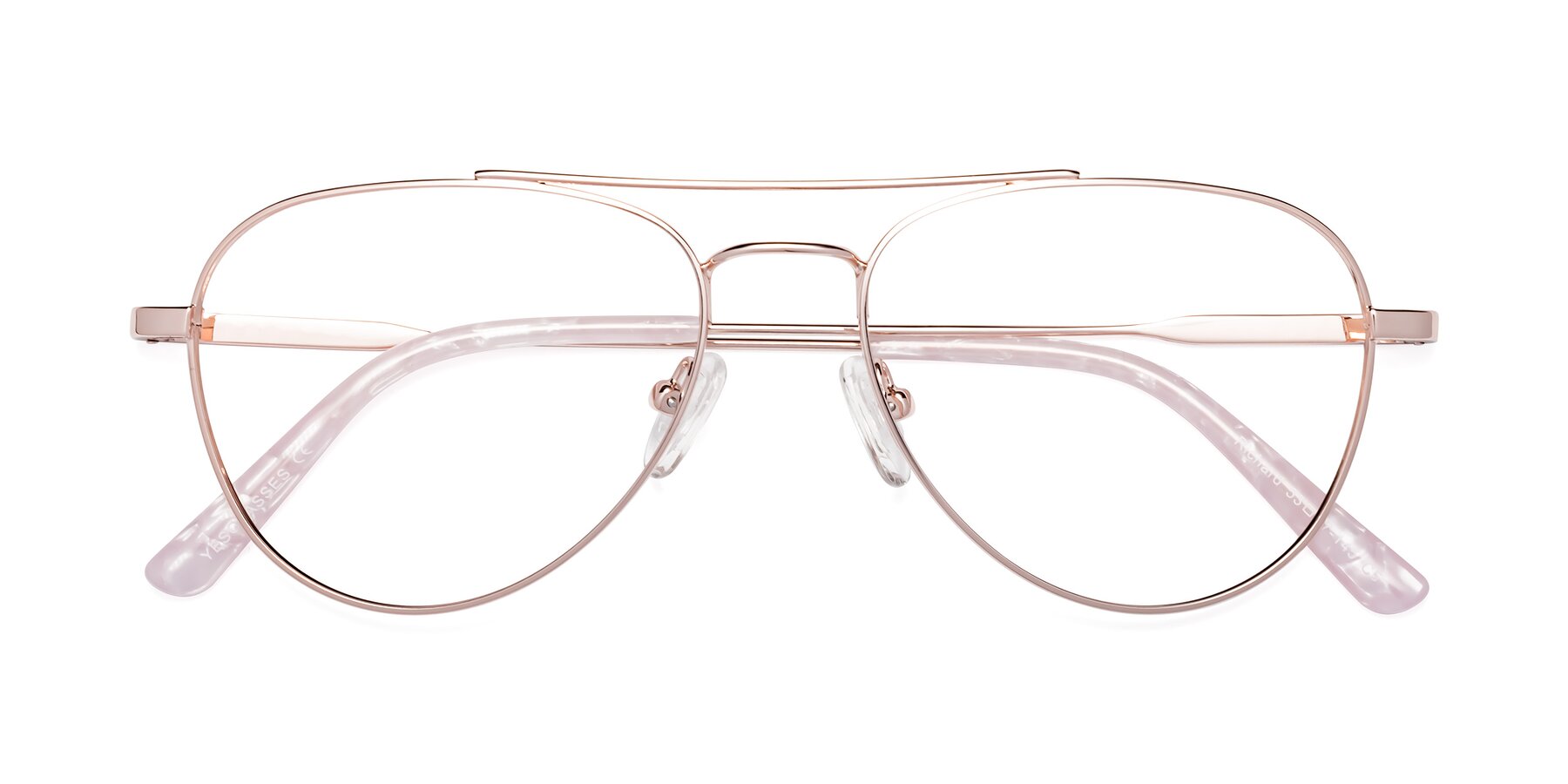 Folded Front of Richard in Rose Gold with Clear Eyeglass Lenses