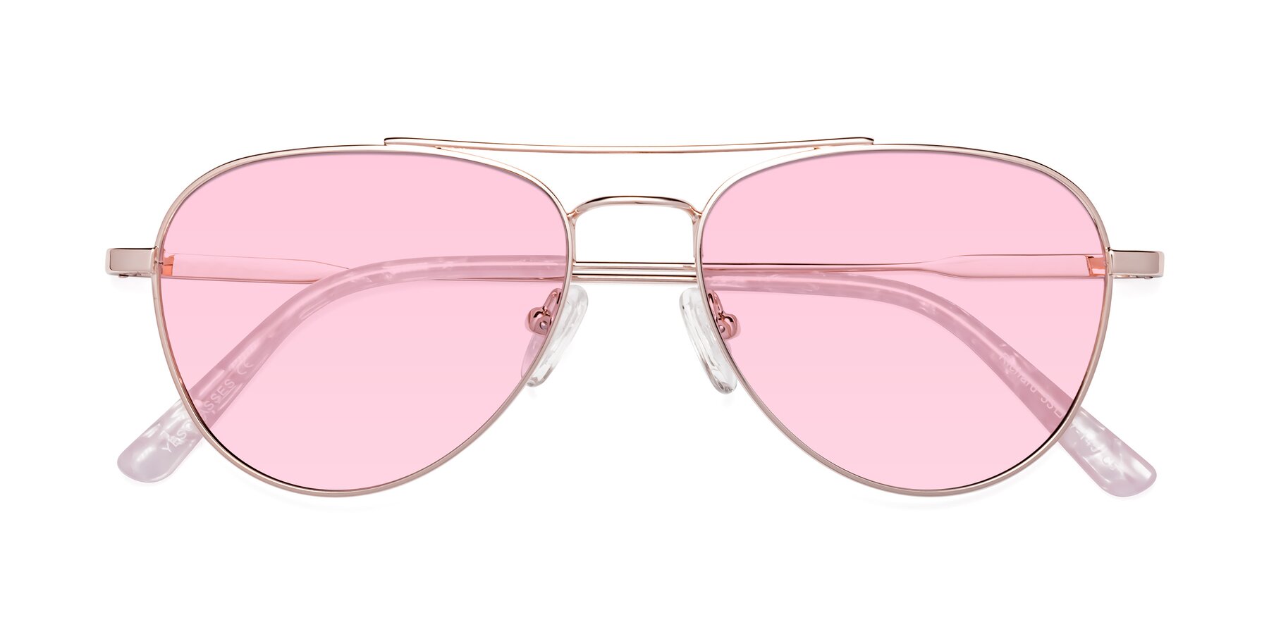 Folded Front of Richard in Rose Gold with Light Pink Tinted Lenses
