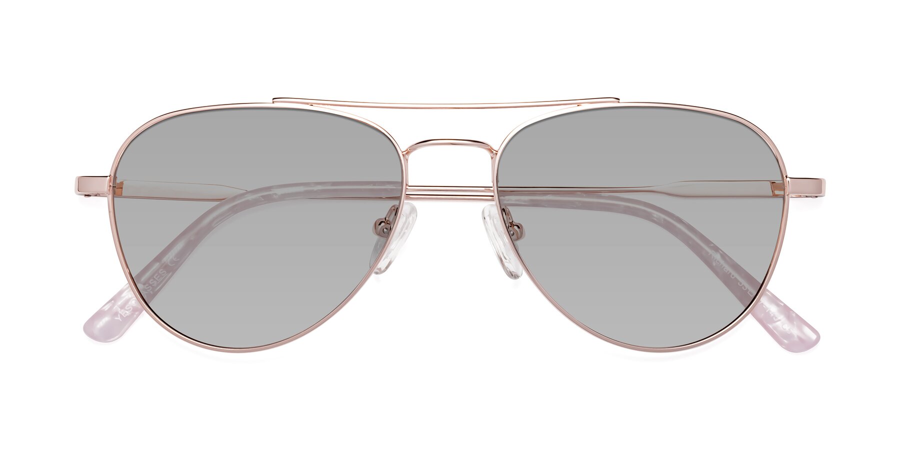 Folded Front of Richard in Rose Gold with Light Gray Tinted Lenses