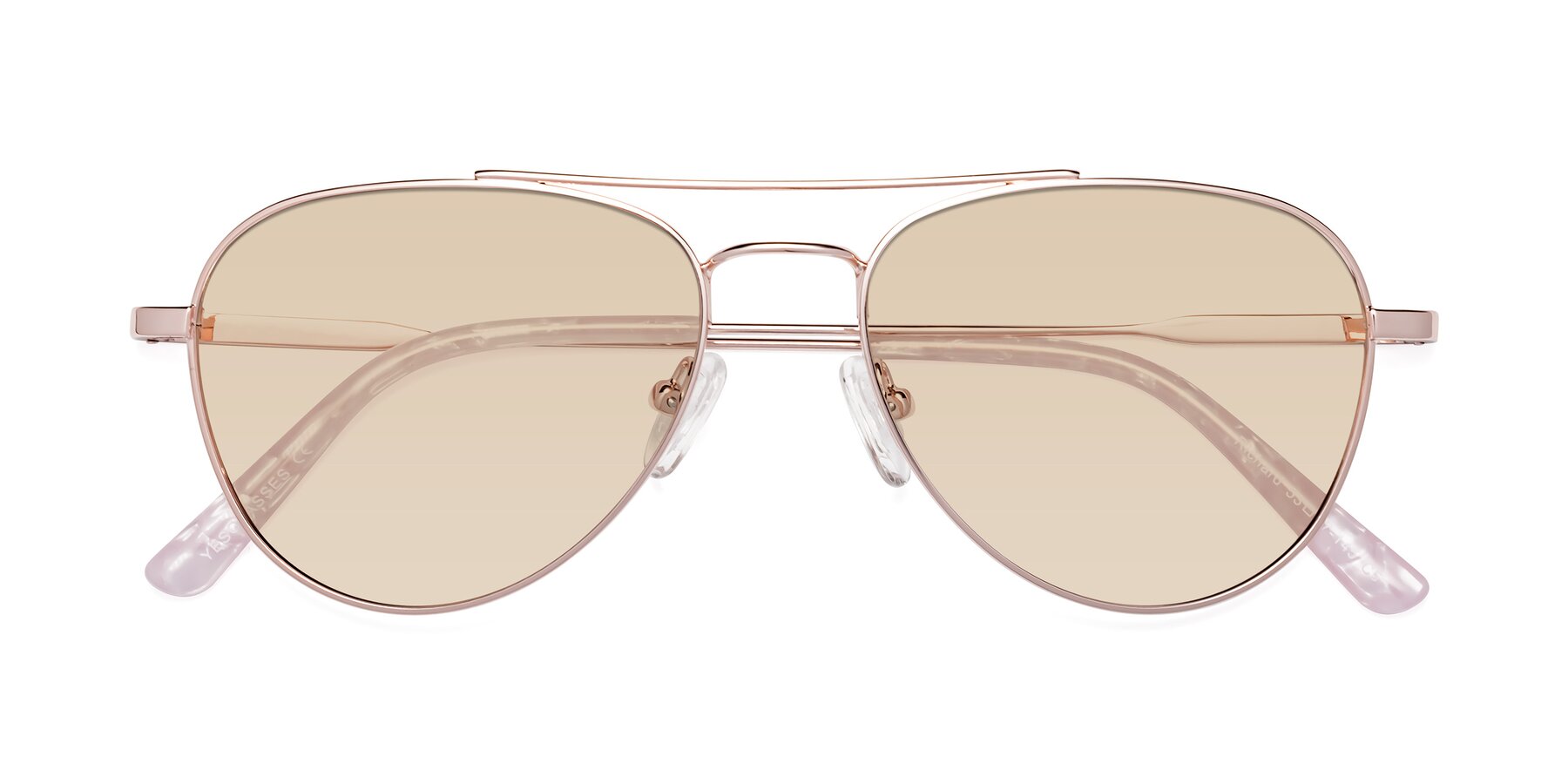Folded Front of Richard in Rose Gold with Light Brown Tinted Lenses