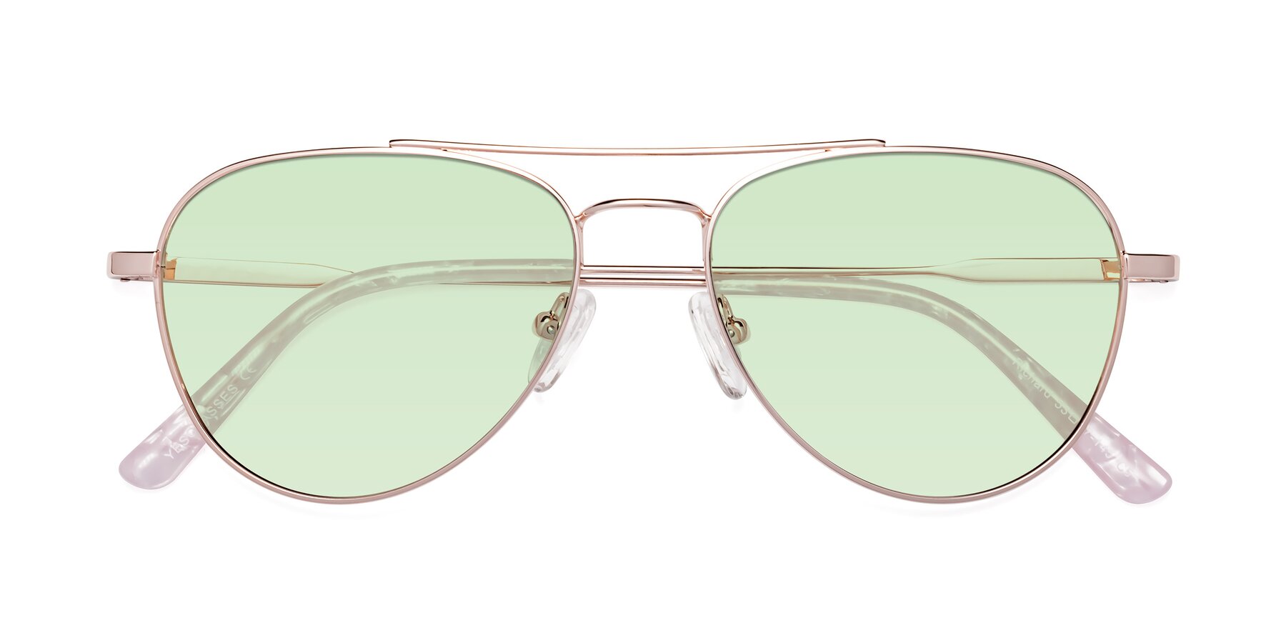 Folded Front of Richard in Rose Gold with Light Green Tinted Lenses