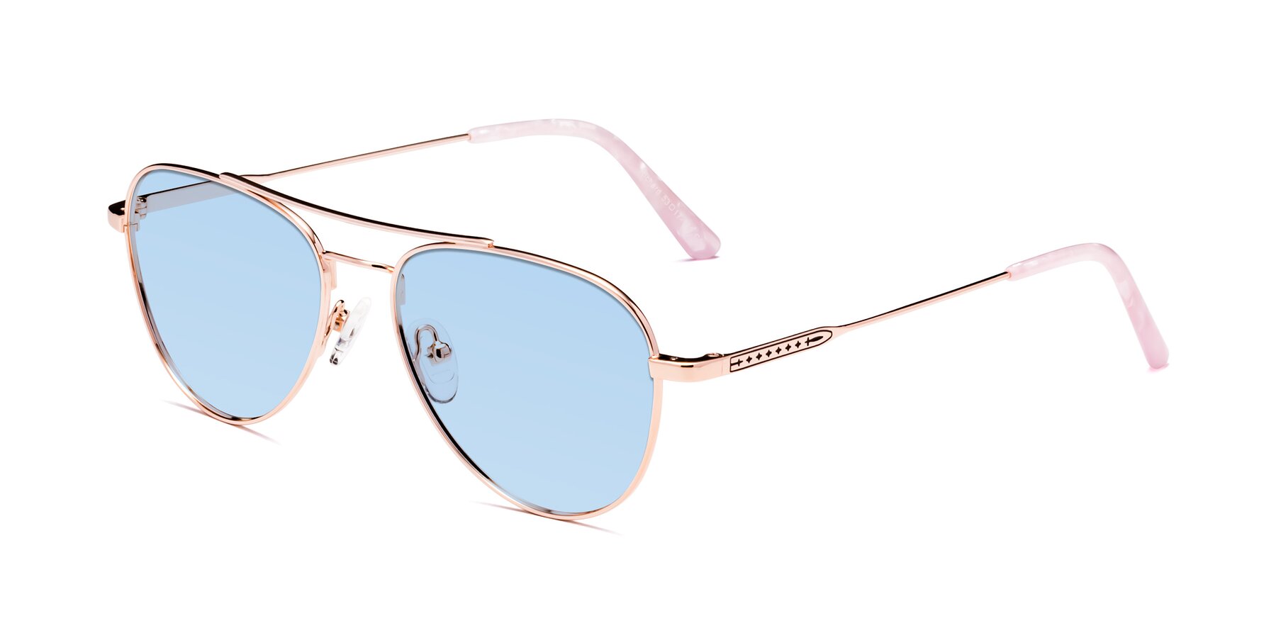 Angle of Richard in Rose Gold with Light Blue Tinted Lenses