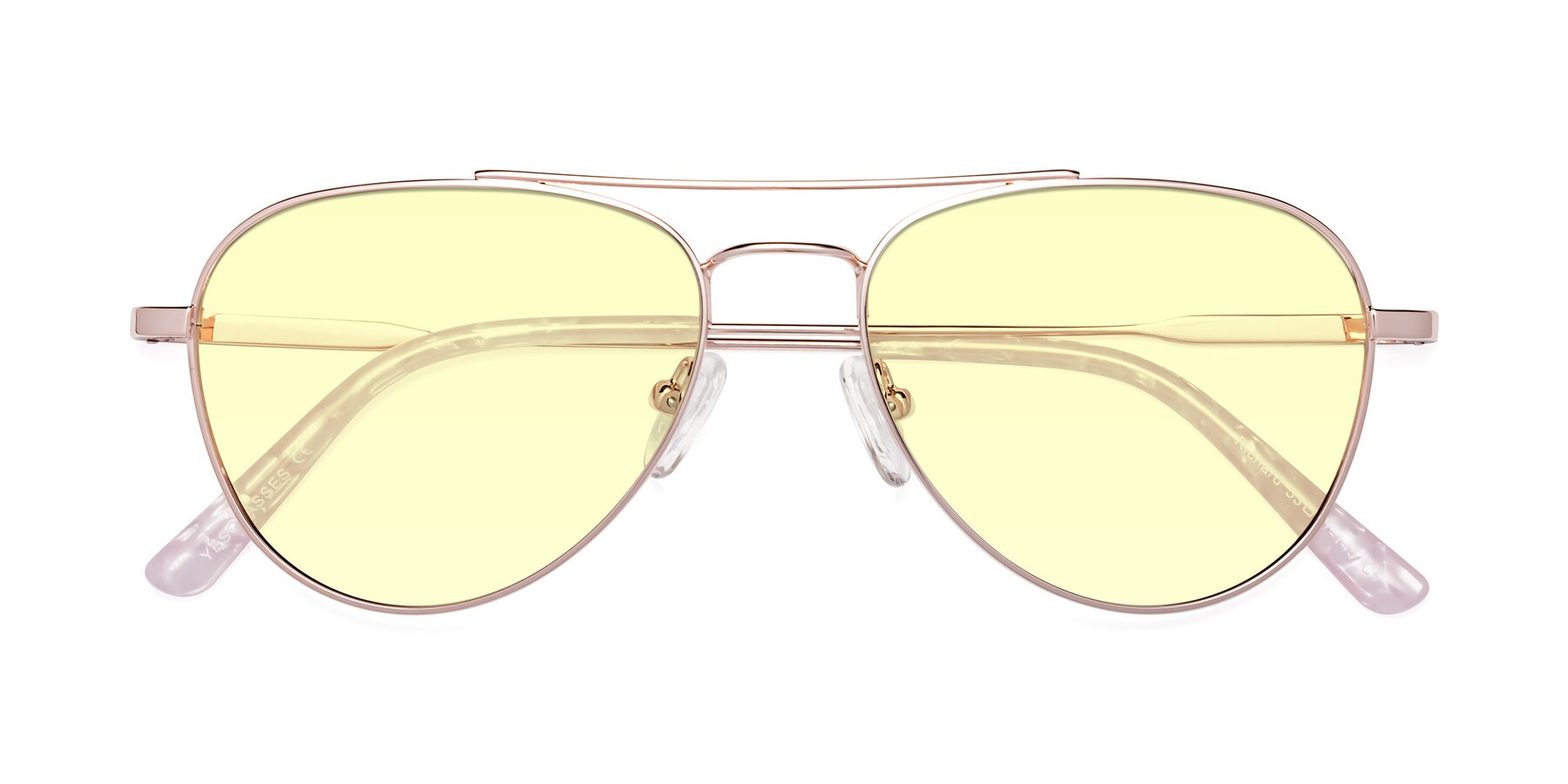 Folded Front of Richard in Rose Gold with Light Yellow Tinted Lenses