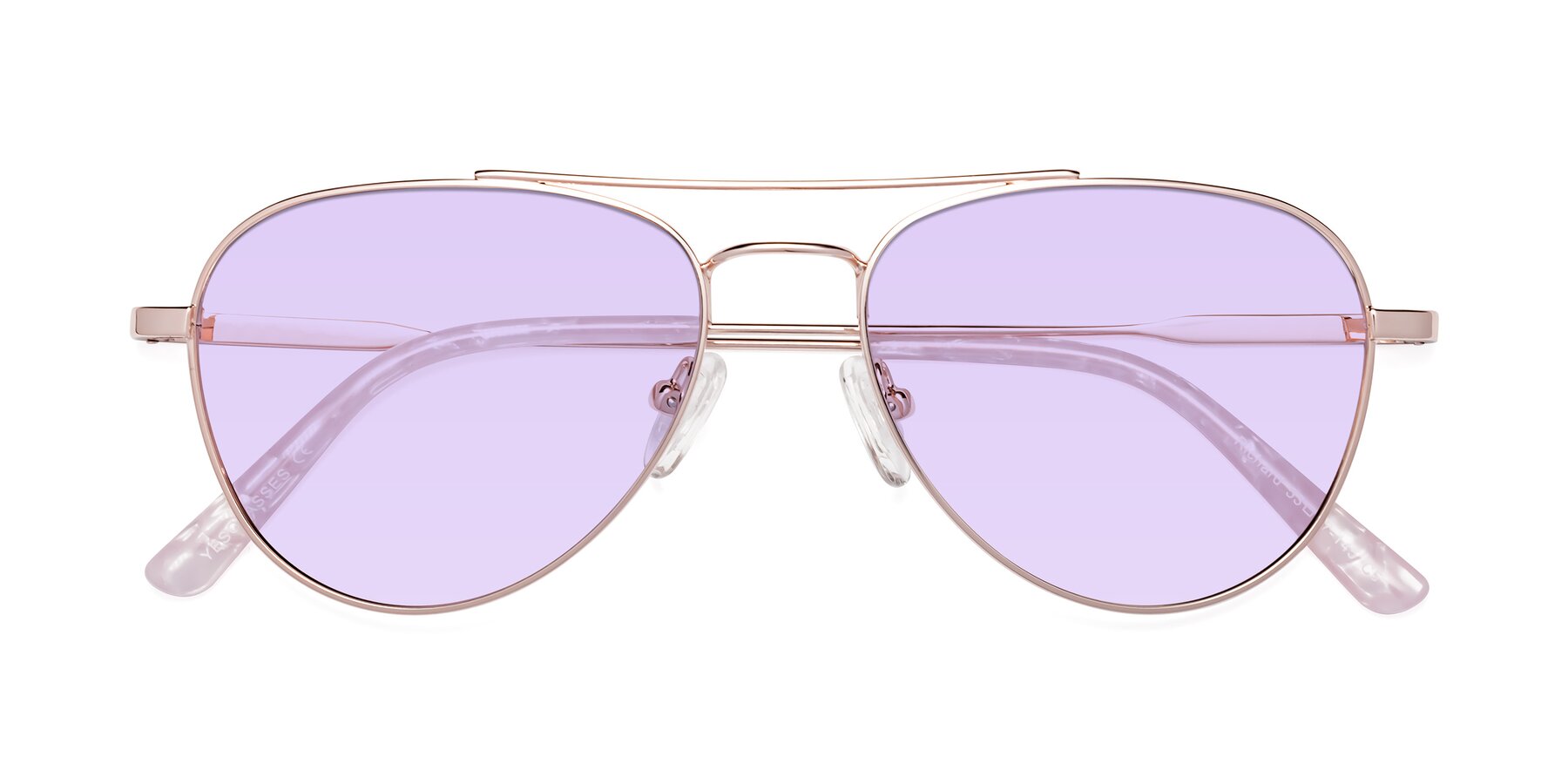 Folded Front of Richard in Rose Gold with Light Purple Tinted Lenses