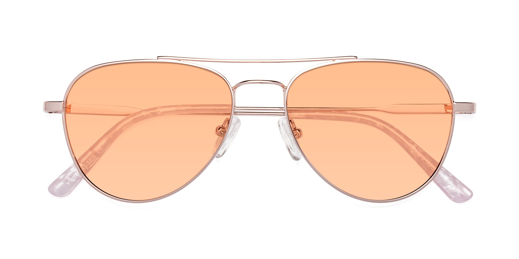 Folded Front of Richard in Rose Gold with Light Orange Tinted Lenses