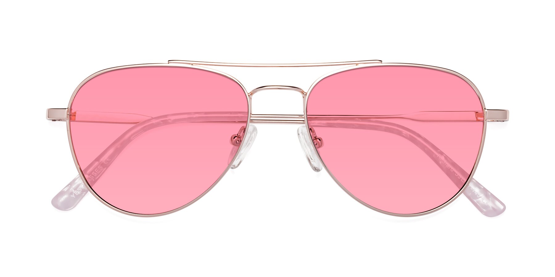 Folded Front of Richard in Rose Gold with Pink Tinted Lenses