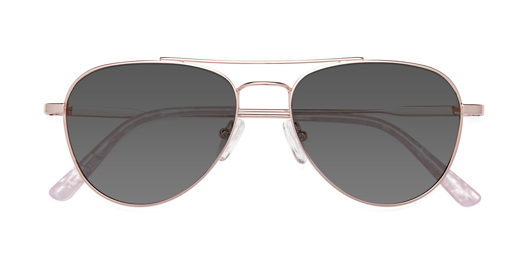Folded Front of Richard in Rose Gold with Medium Gray Tinted Lenses