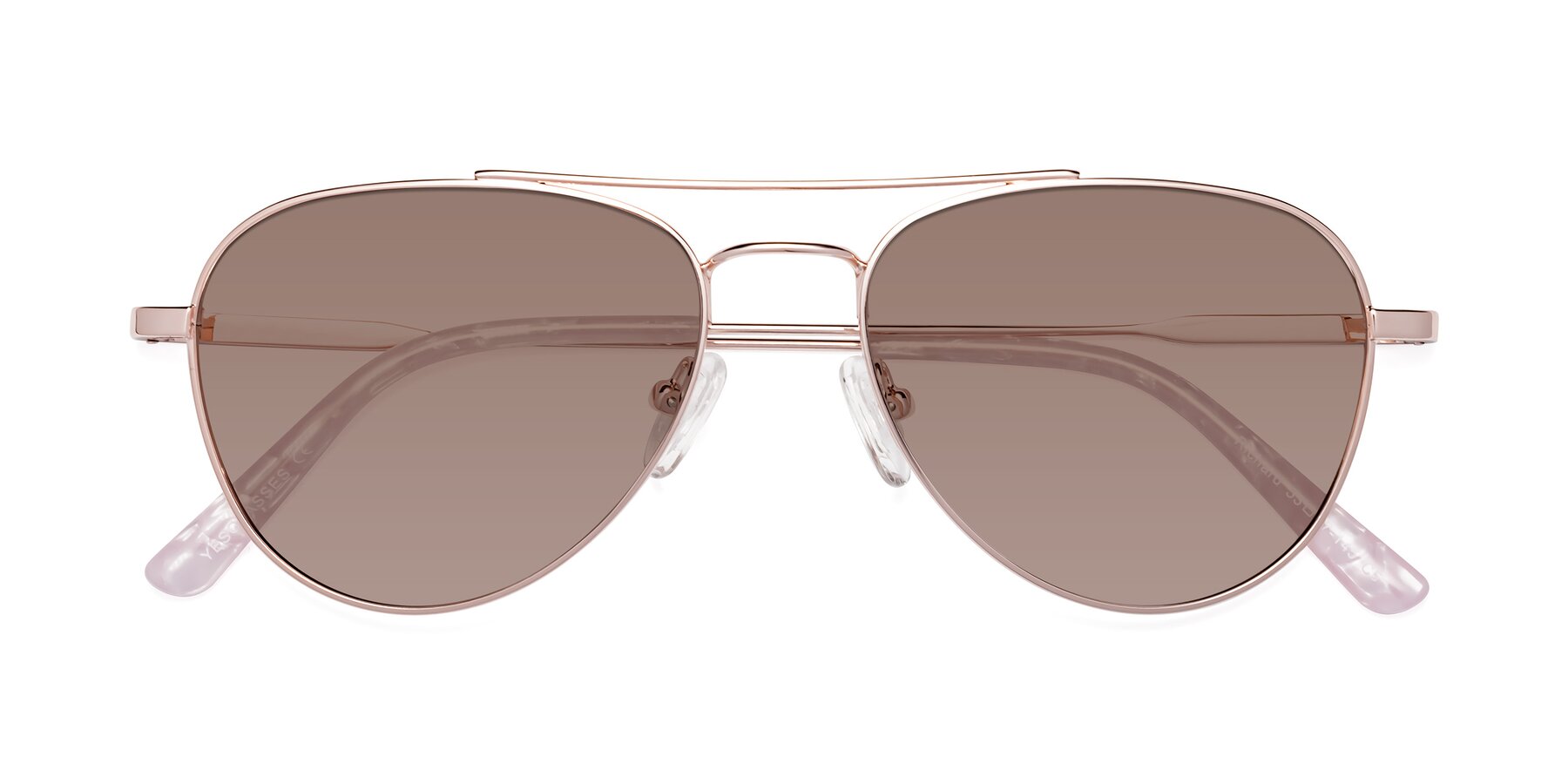 Folded Front of Richard in Rose Gold with Medium Brown Tinted Lenses