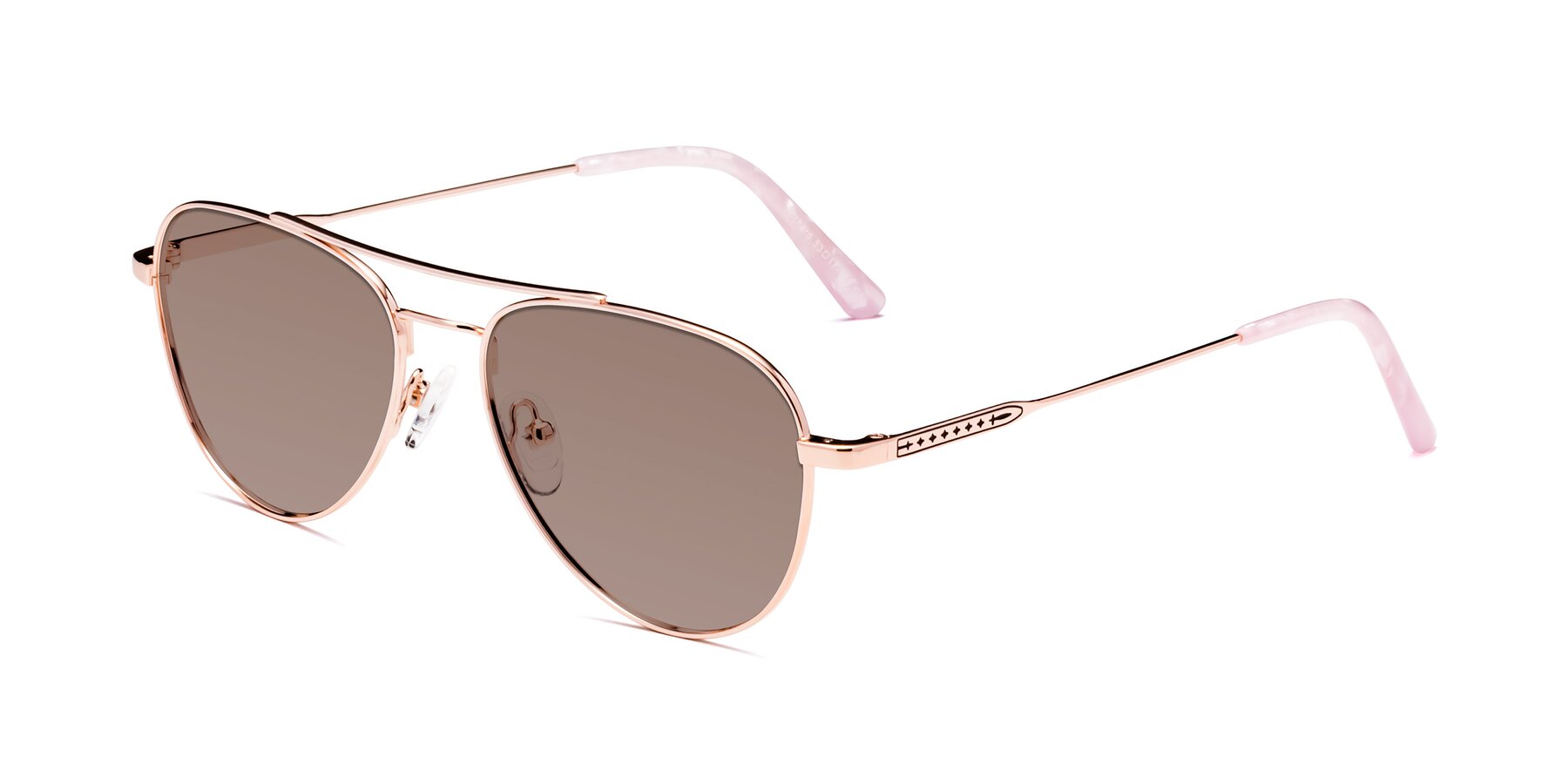 Angle of Richard in Rose Gold with Medium Brown Tinted Lenses