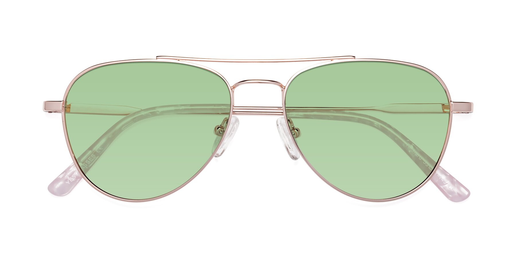 Folded Front of Richard in Rose Gold with Medium Green Tinted Lenses