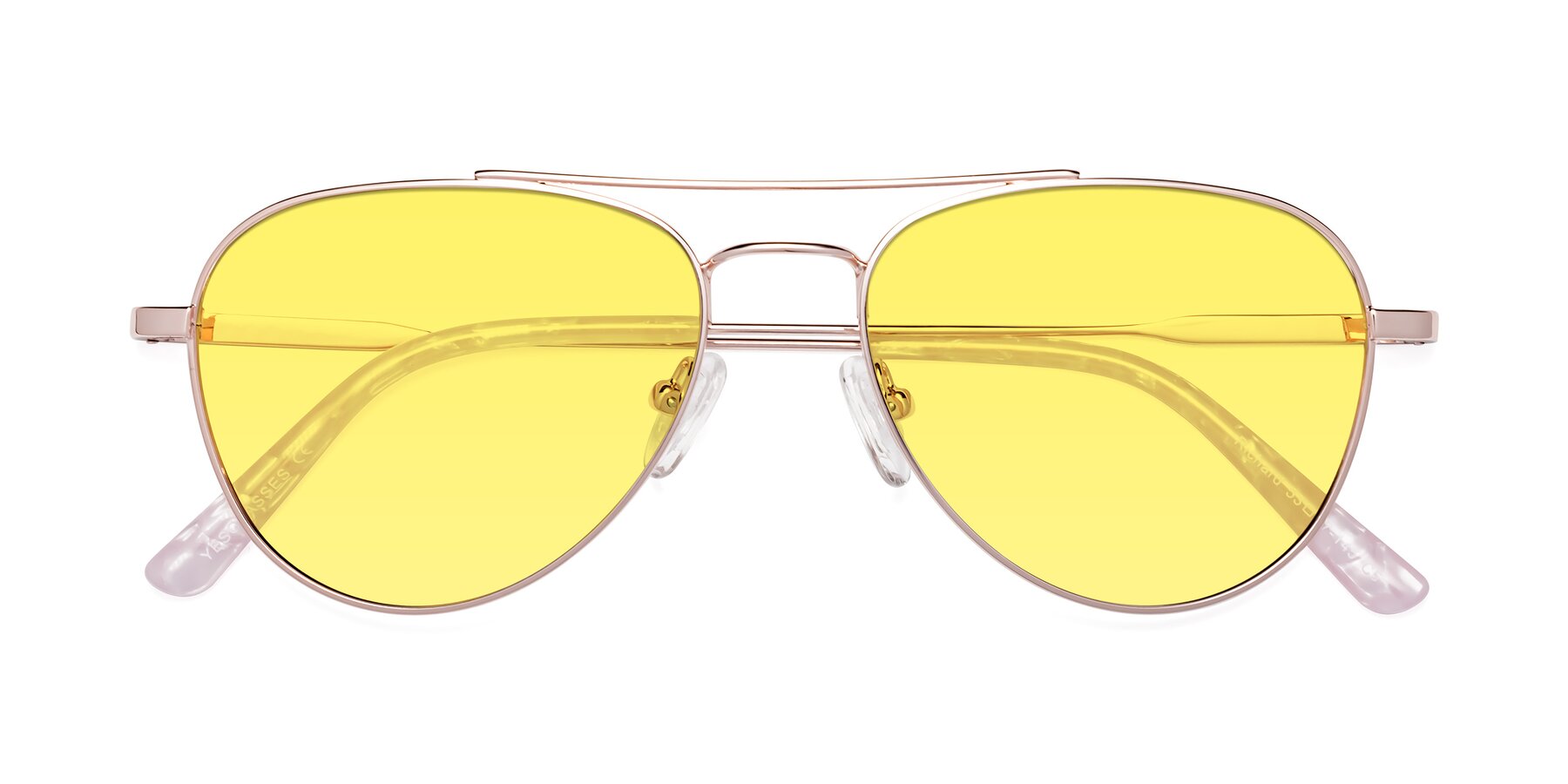 Folded Front of Richard in Rose Gold with Medium Yellow Tinted Lenses