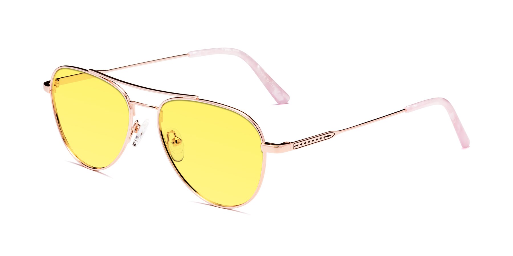 Angle of Richard in Rose Gold with Medium Yellow Tinted Lenses