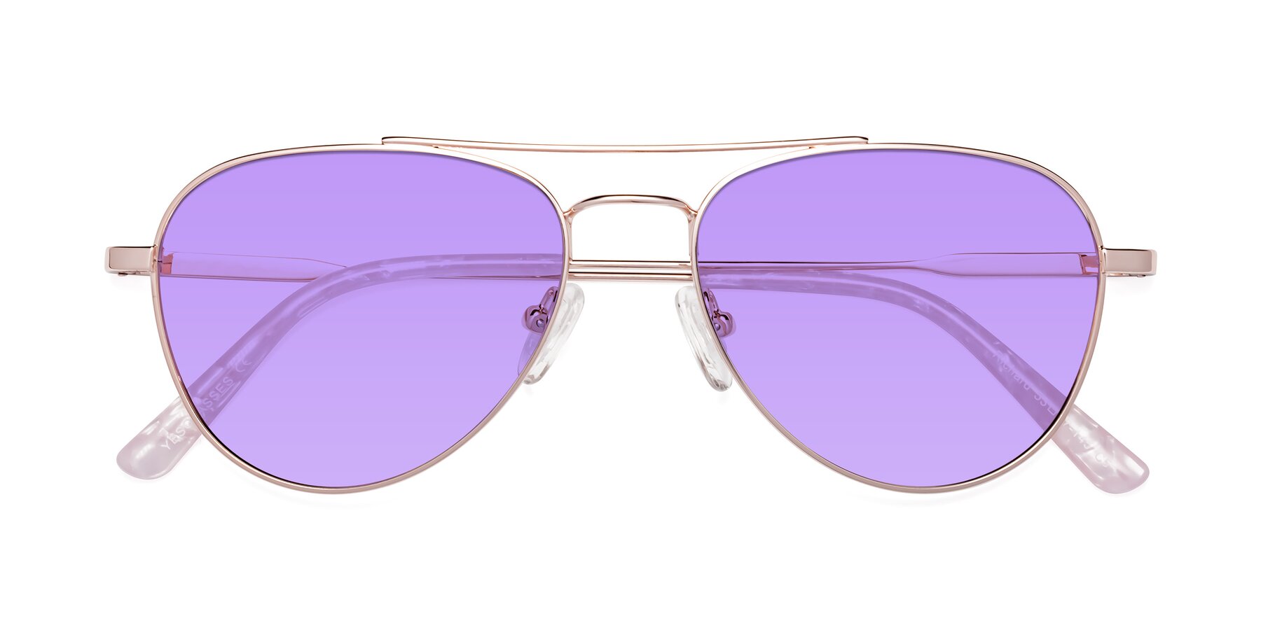 Folded Front of Richard in Rose Gold with Medium Purple Tinted Lenses