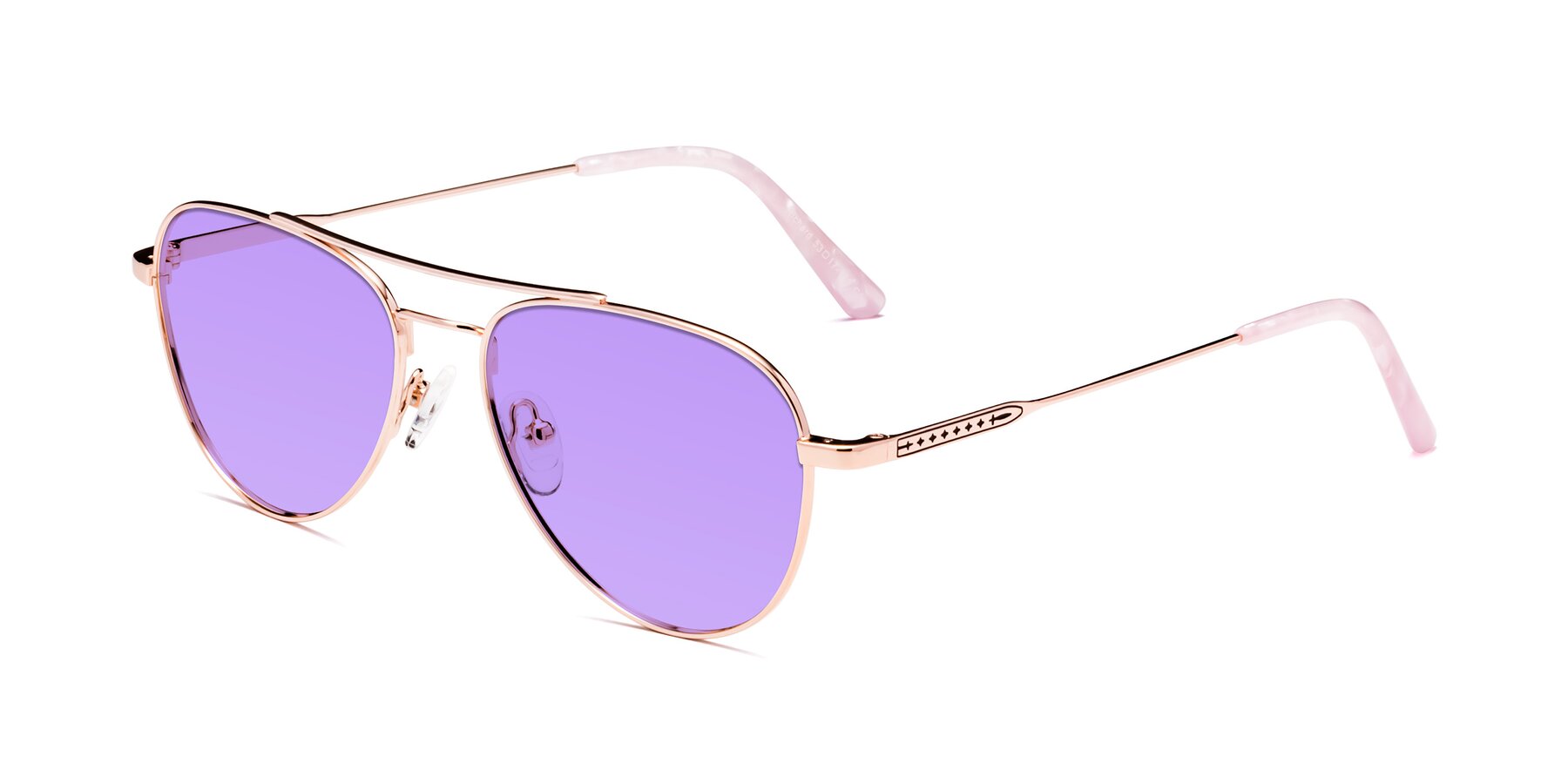 Angle of Richard in Rose Gold with Medium Purple Tinted Lenses