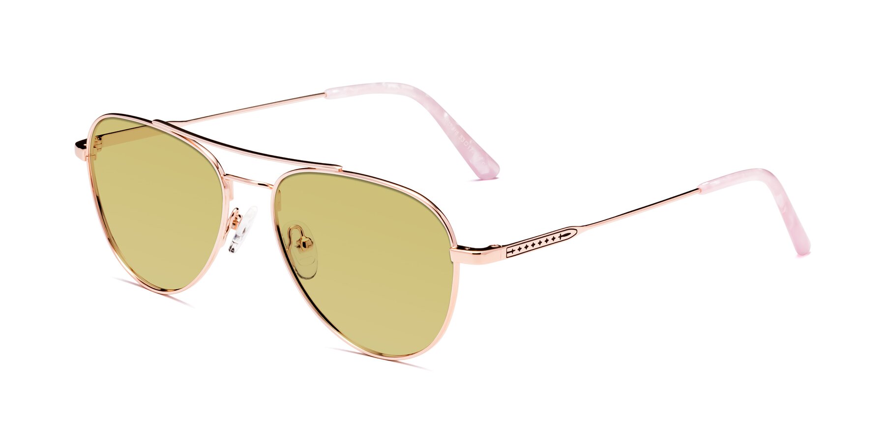 Angle of Richard in Rose Gold with Medium Champagne Tinted Lenses
