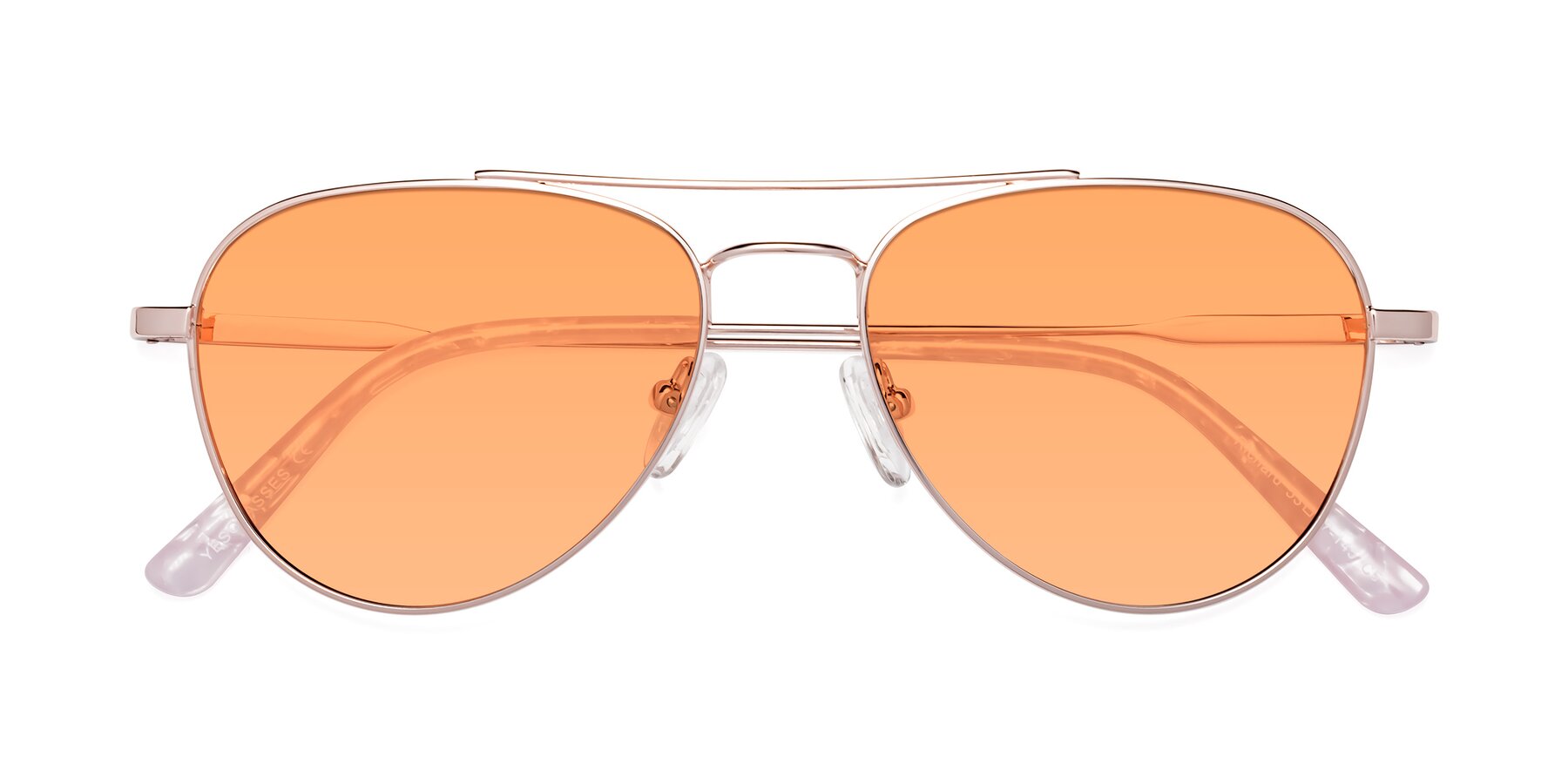 Folded Front of Richard in Rose Gold with Medium Orange Tinted Lenses