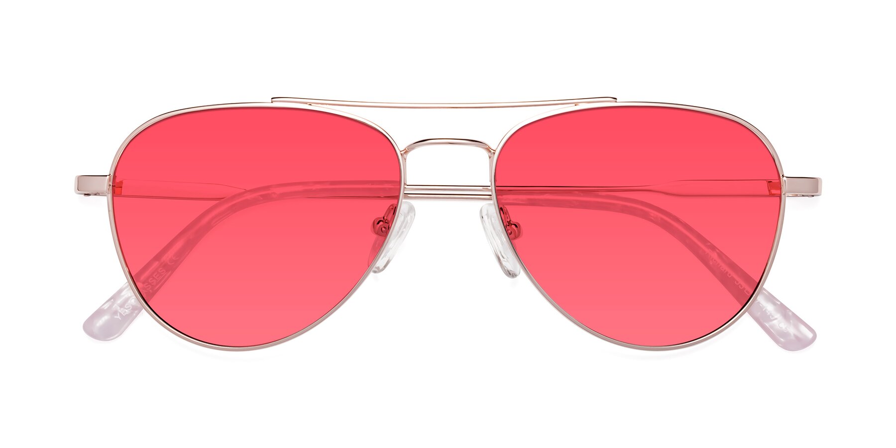 Folded Front of Richard in Rose Gold with Red Tinted Lenses