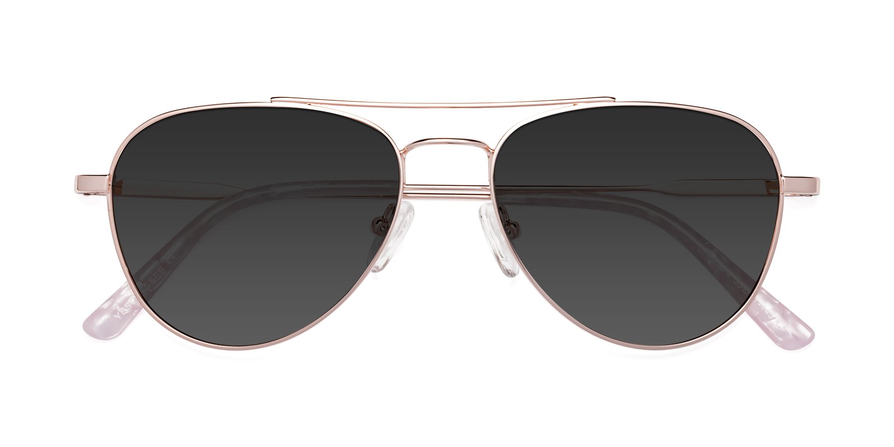Folded Front of Richard in Rose Gold with Gray Tinted Lenses