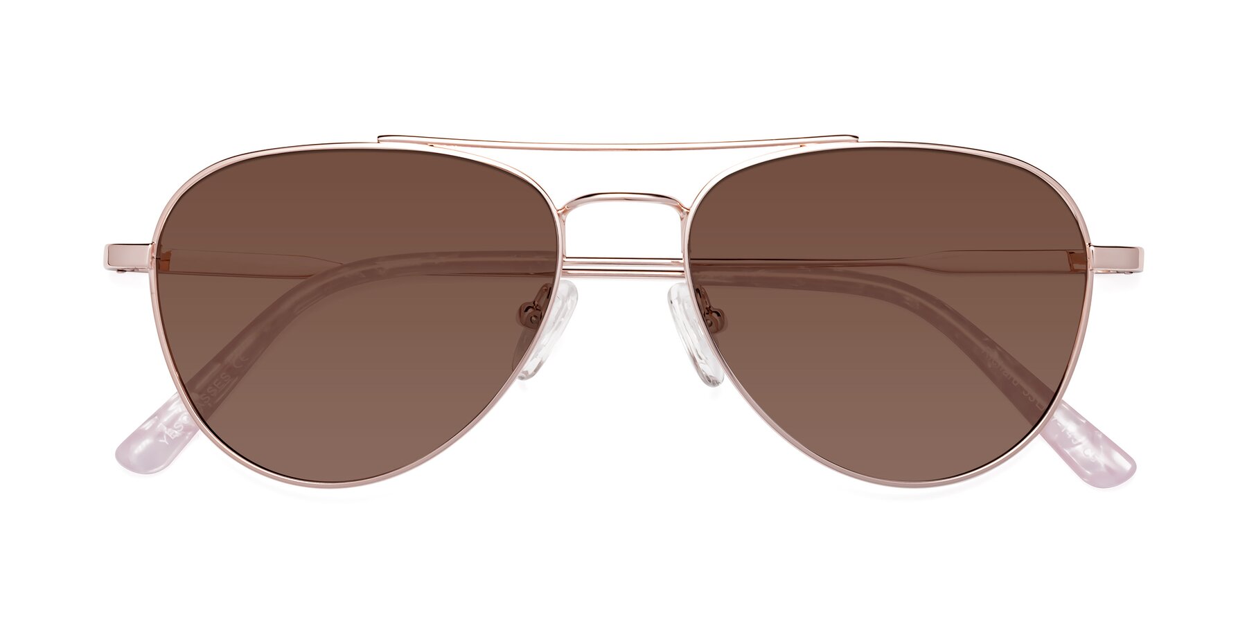 Folded Front of Richard in Rose Gold with Brown Tinted Lenses