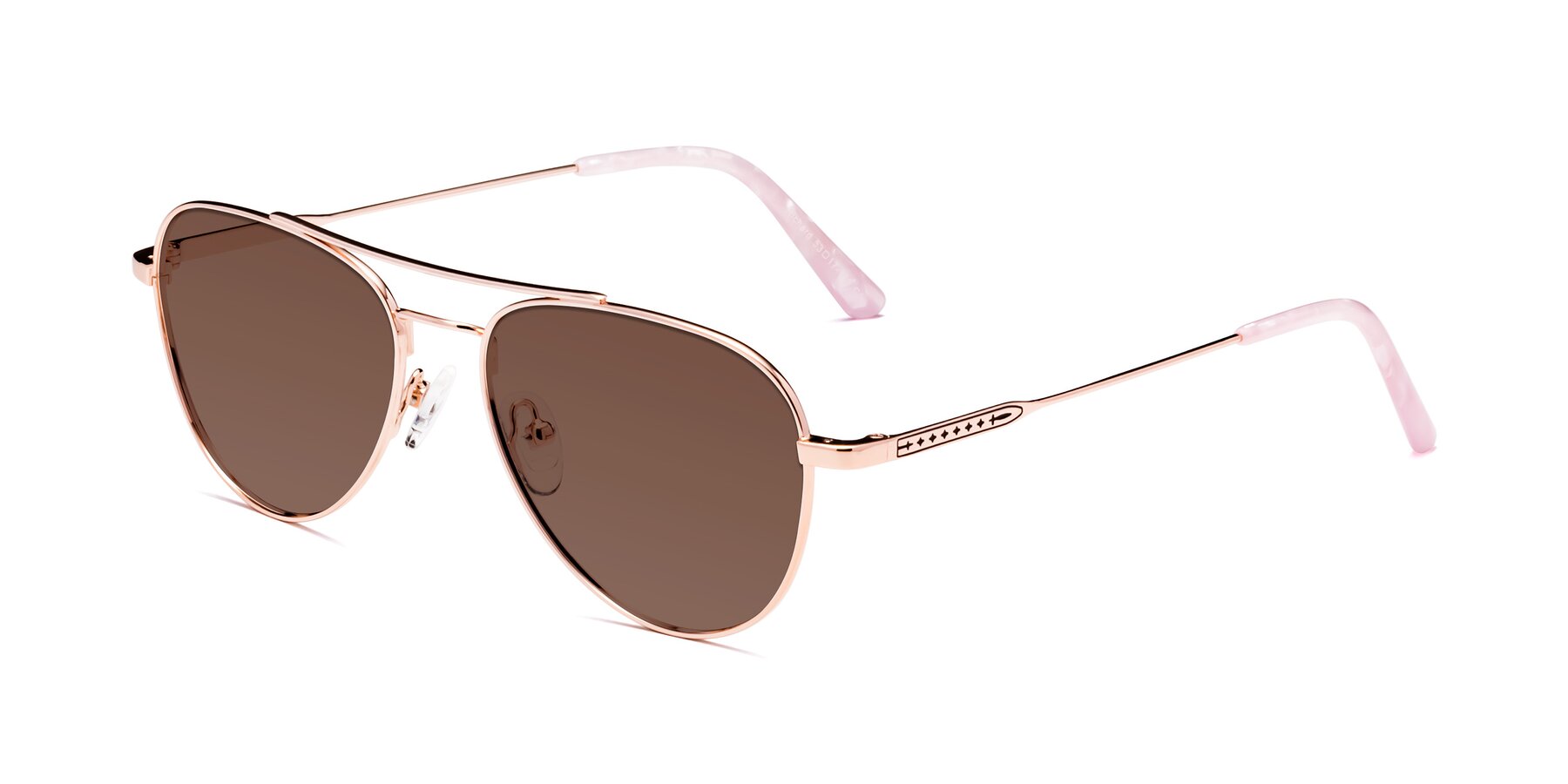 Angle of Richard in Rose Gold with Brown Tinted Lenses