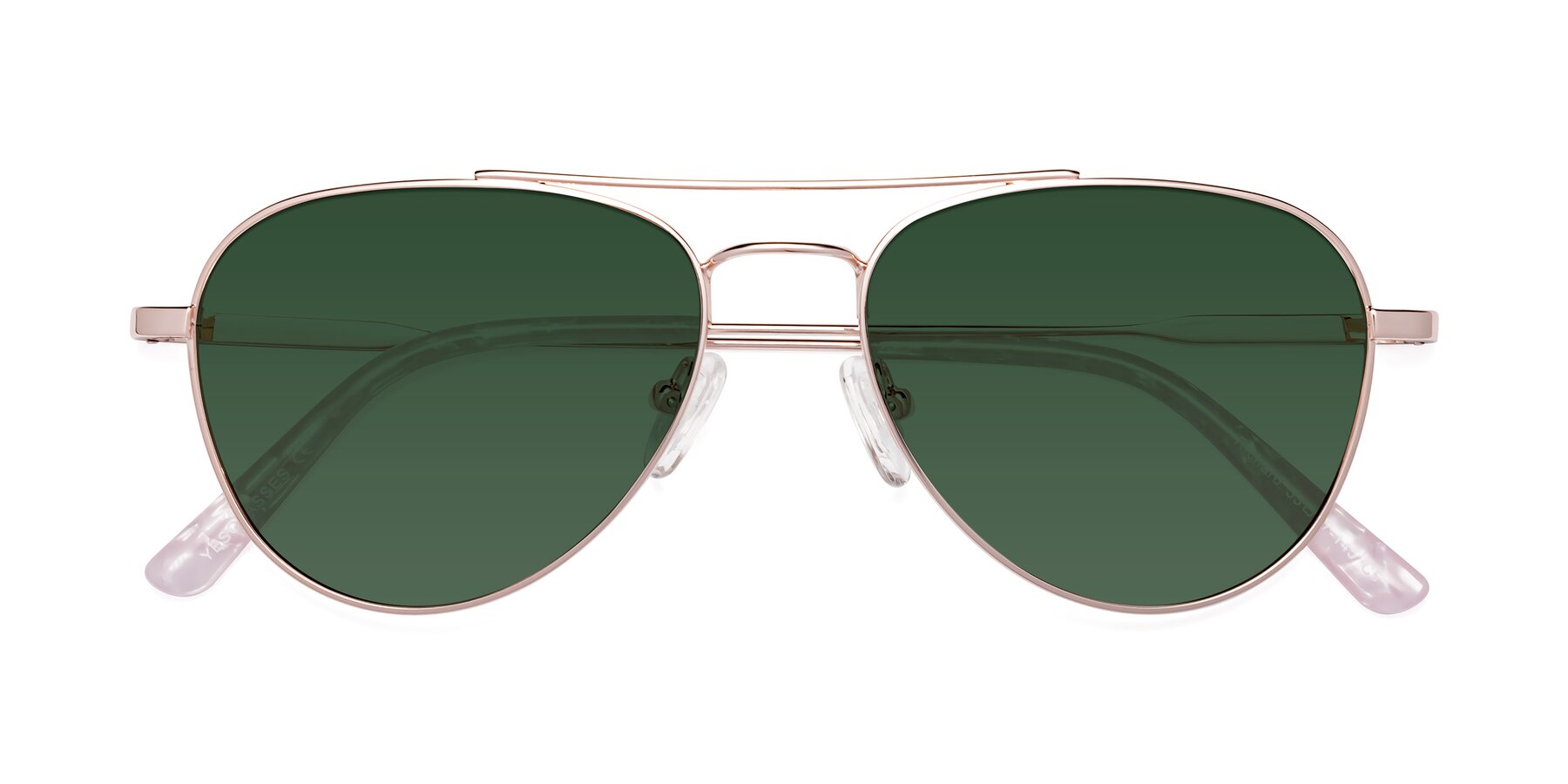 Folded Front of Richard in Rose Gold with Green Tinted Lenses