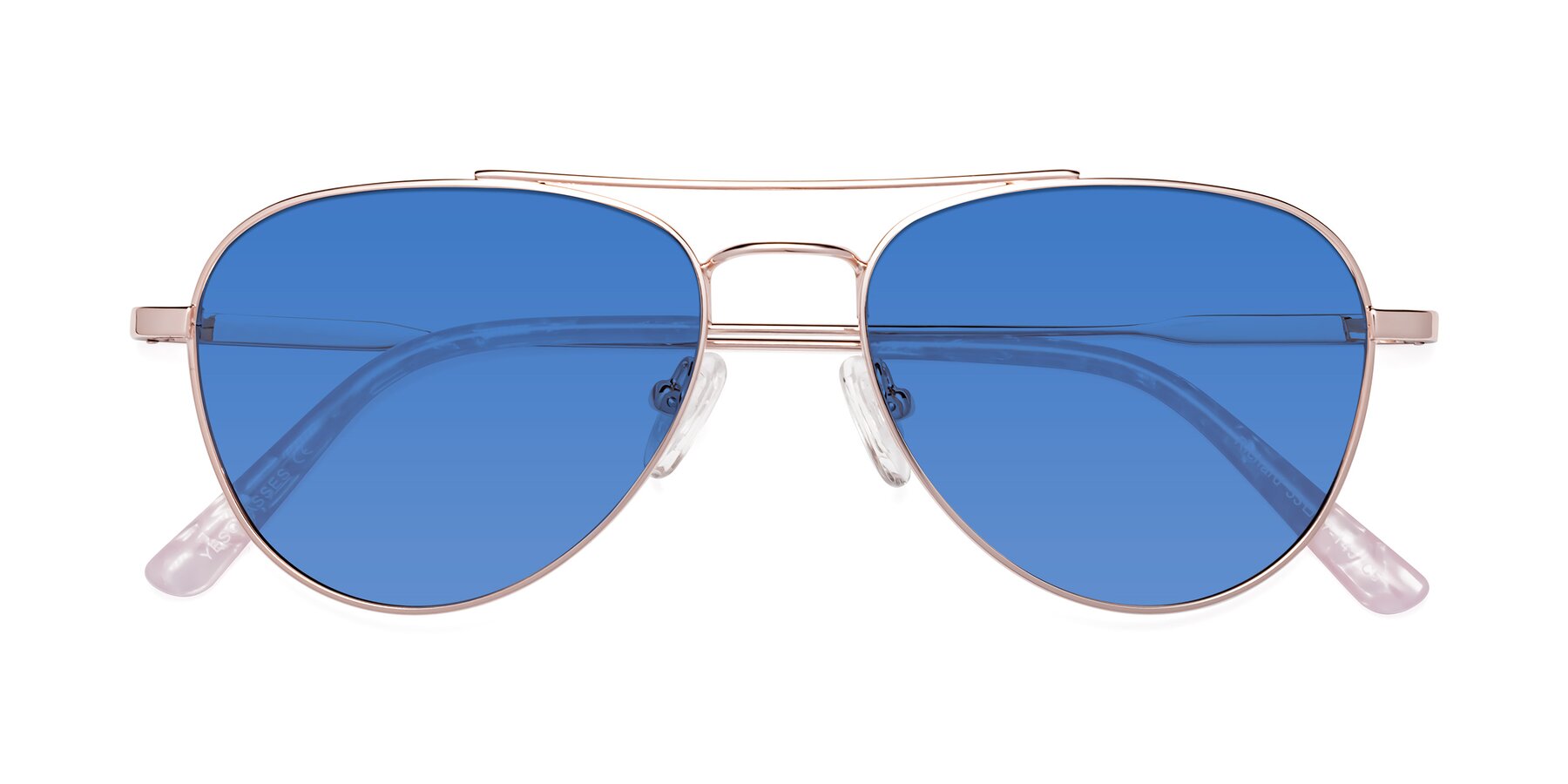 Folded Front of Richard in Rose Gold with Blue Tinted Lenses