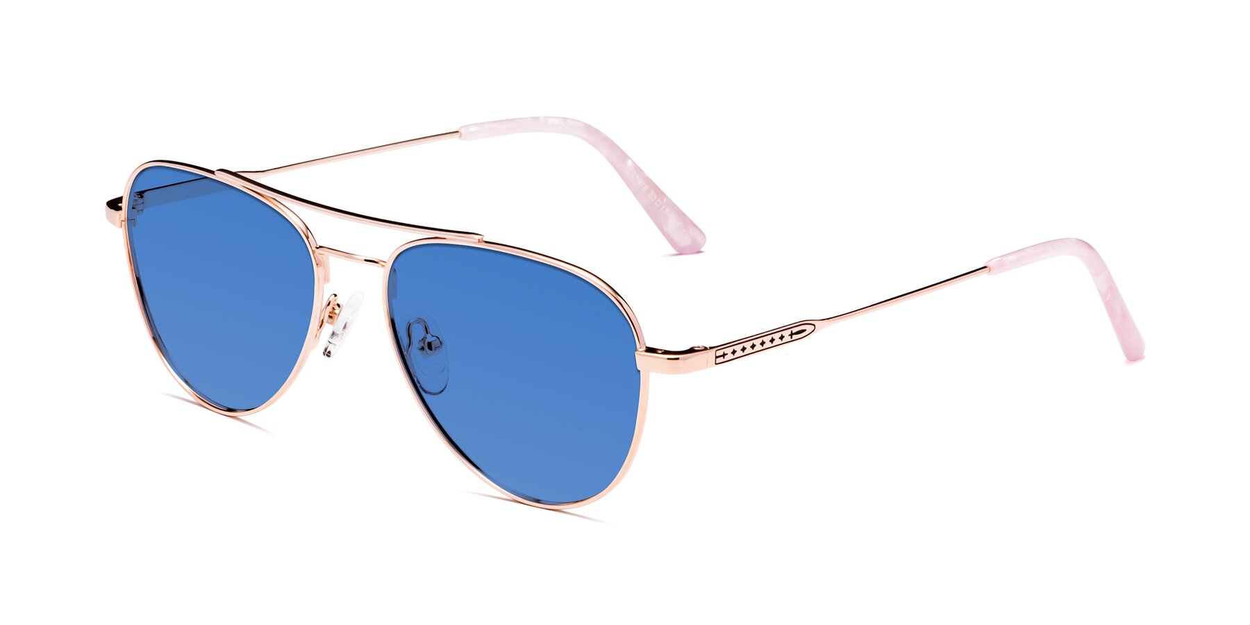 Angle of Richard in Rose Gold with Blue Tinted Lenses