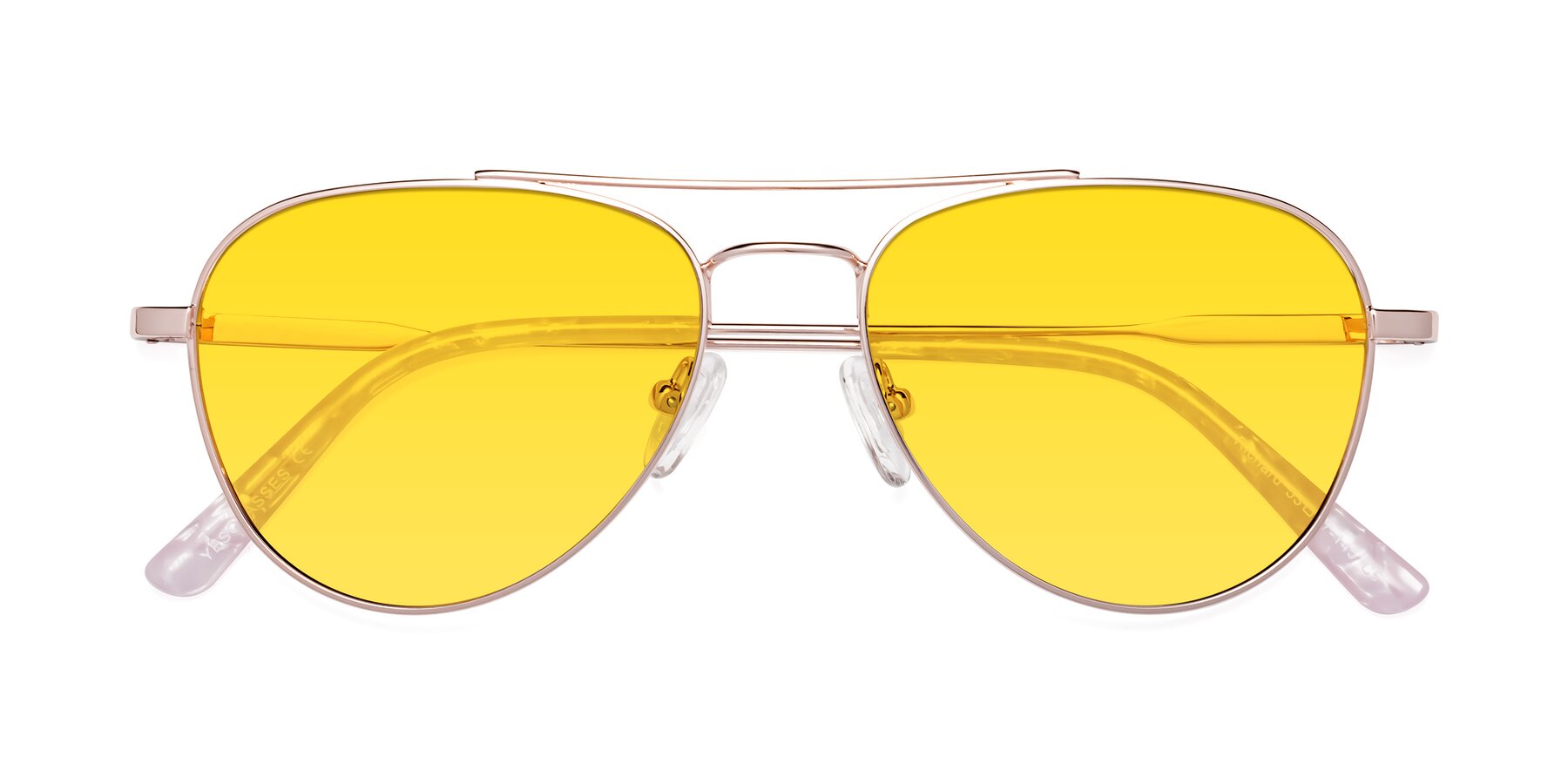 Folded Front of Richard in Rose Gold with Yellow Tinted Lenses