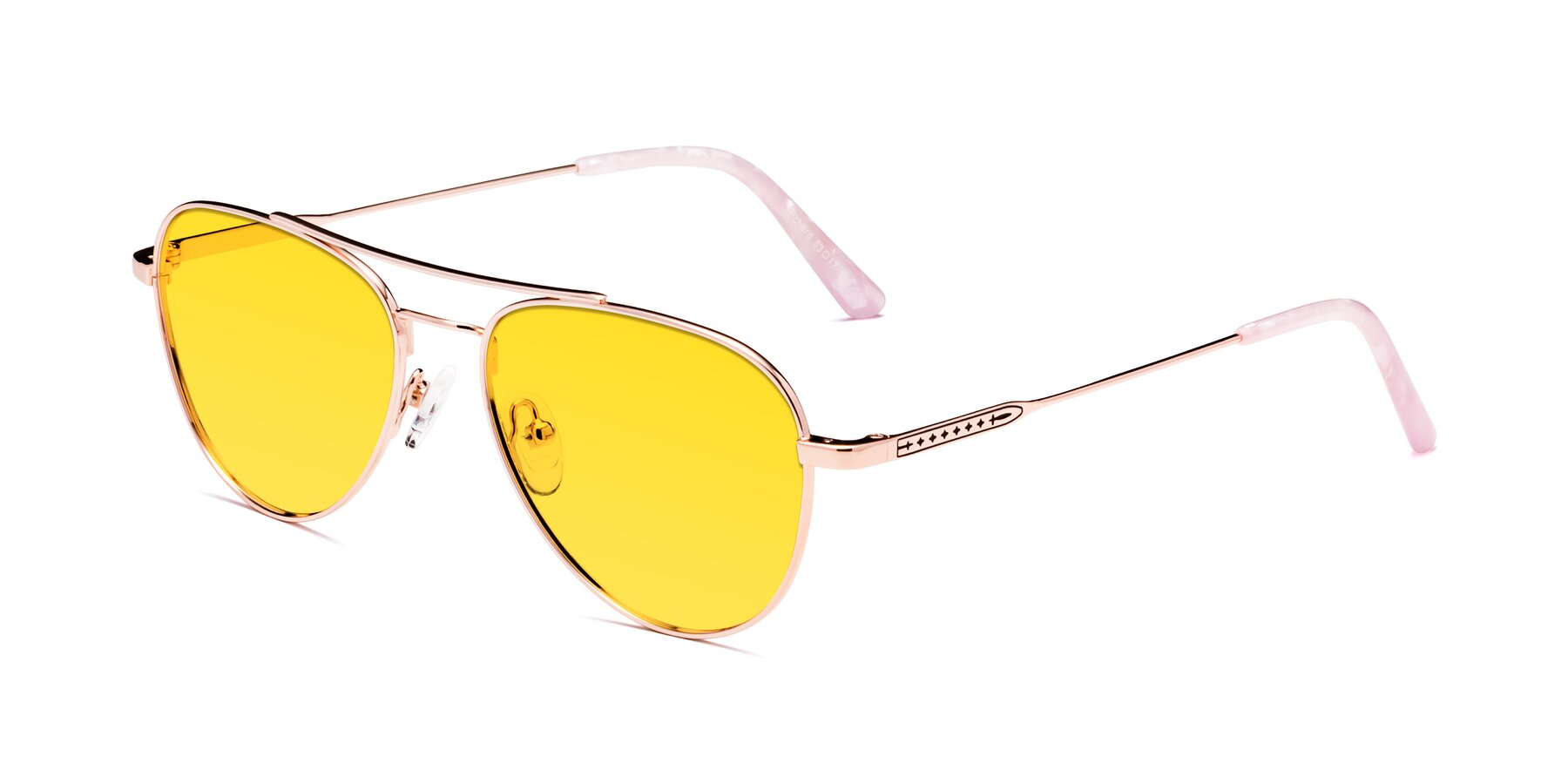 Angle of Richard in Rose Gold with Yellow Tinted Lenses