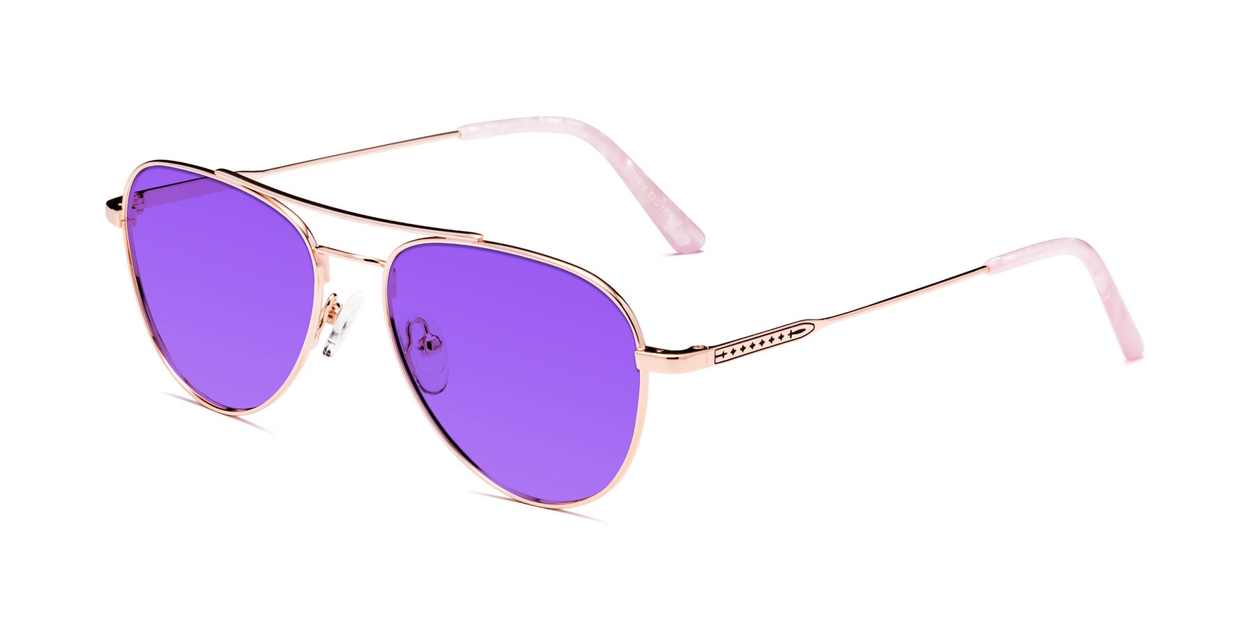Angle of Richard in Rose Gold with Purple Tinted Lenses