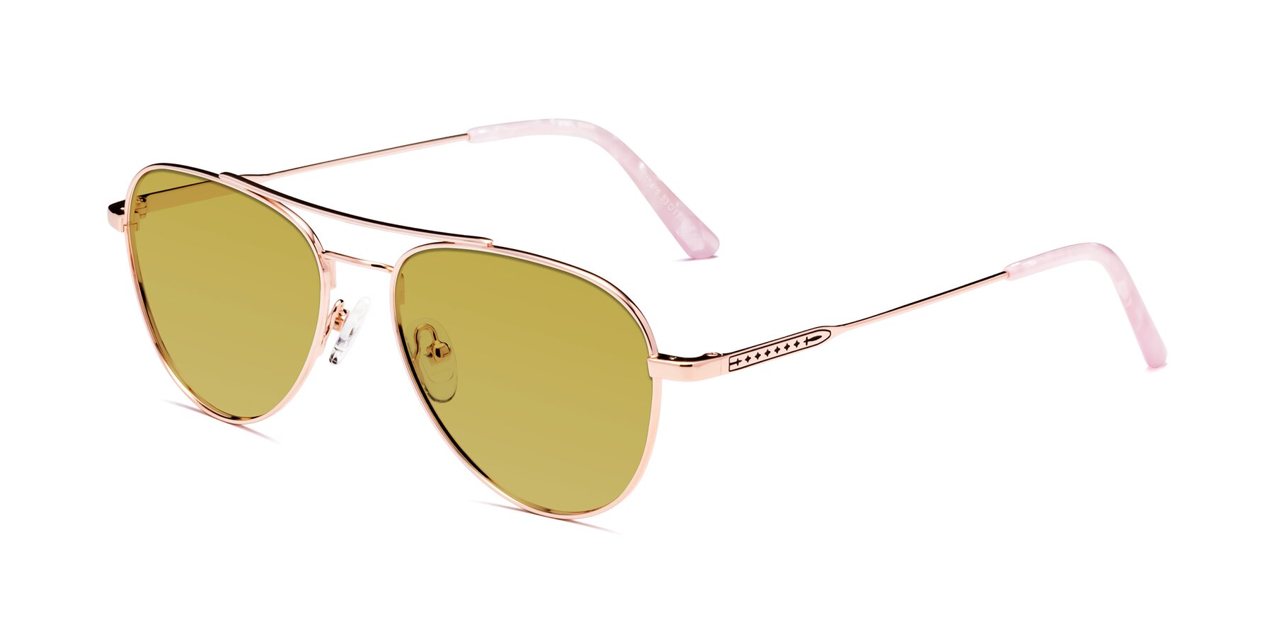 Angle of Richard in Rose Gold with Champagne Tinted Lenses